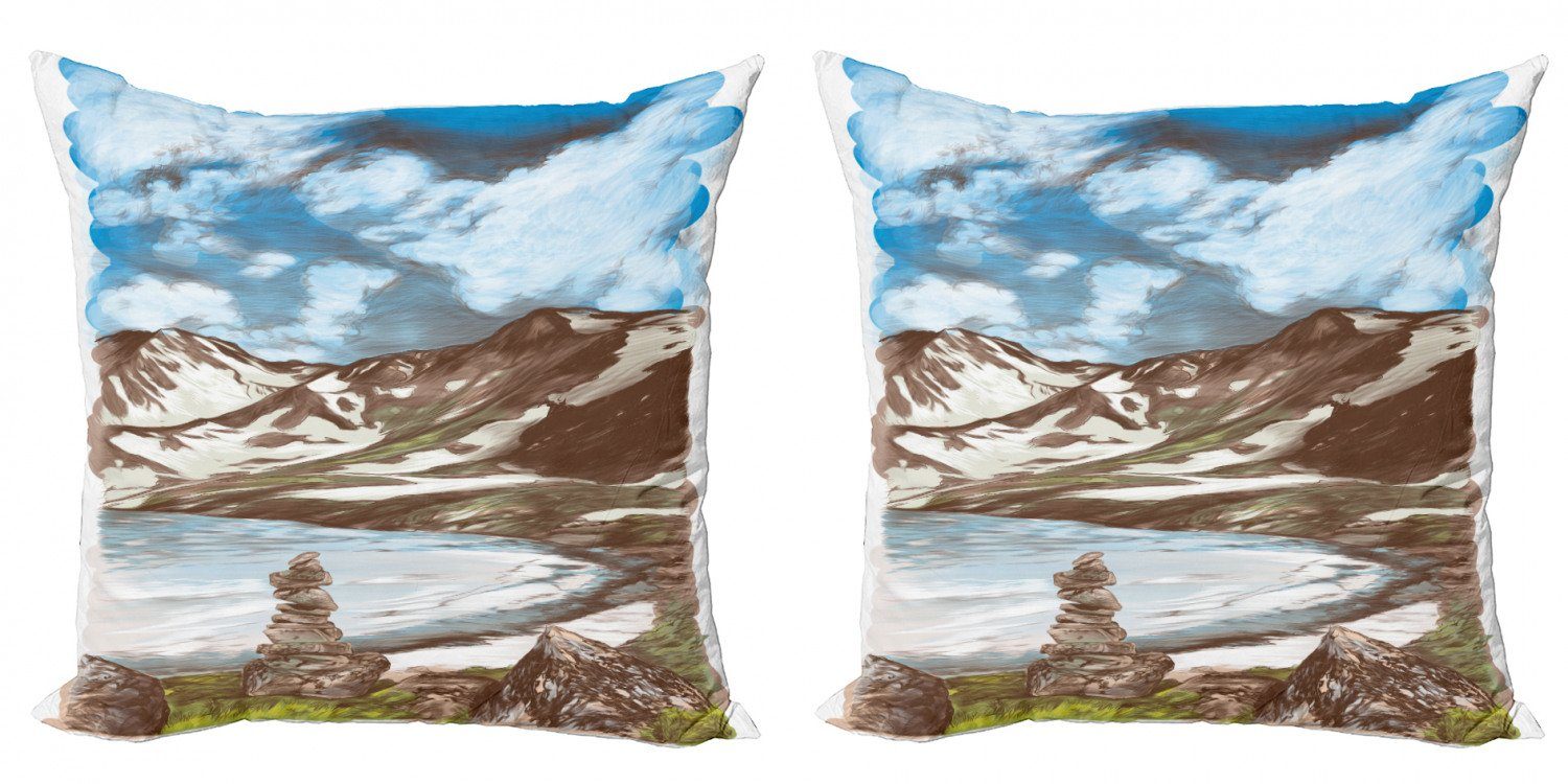 Kissenbezüge Modern Accent Doppelseitiger Digitaldruck, Abakuhaus (2 Stück), Landschaft Snowy Berge und der See
