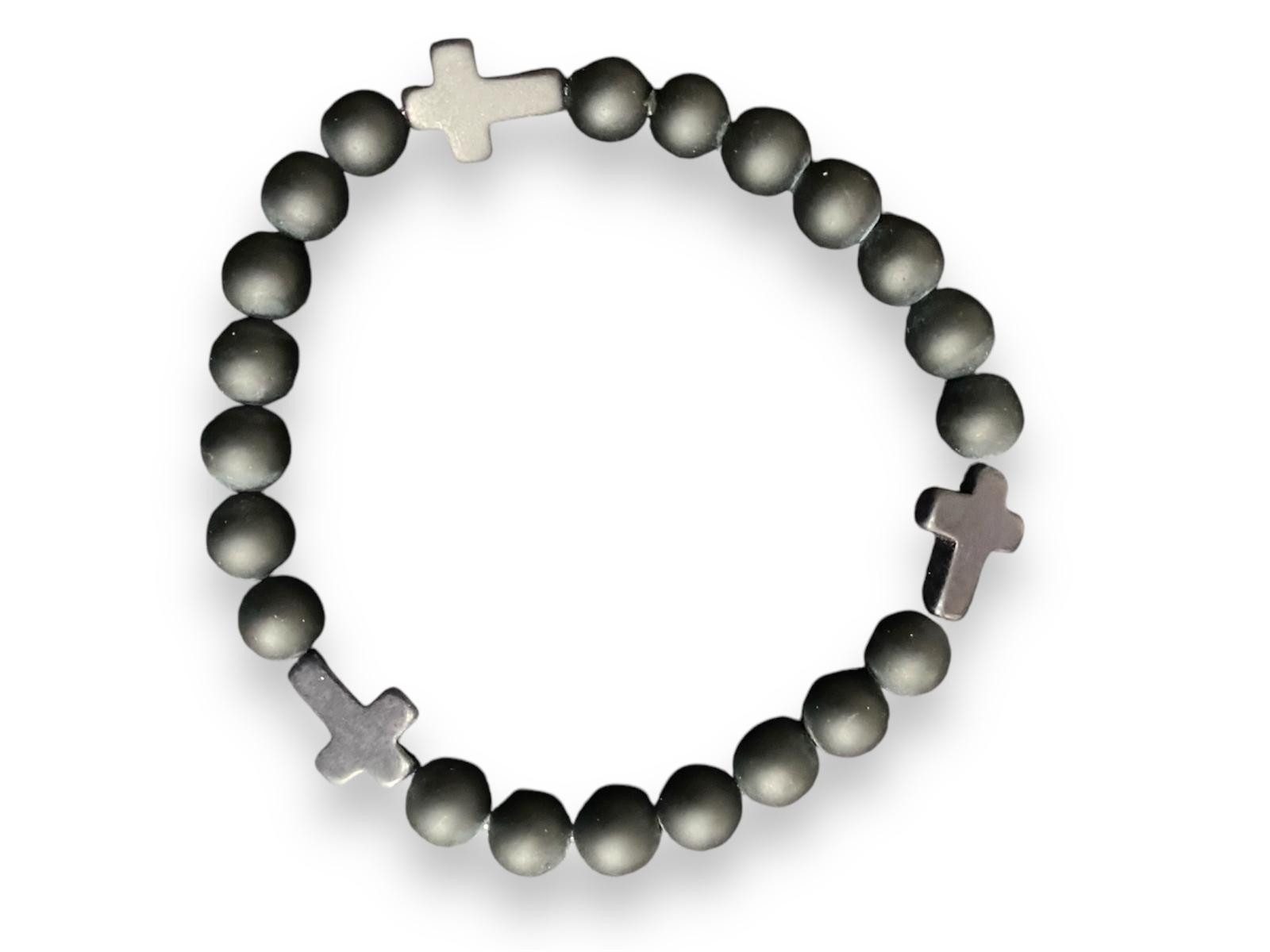 Perlenarmband Edelstein Obsidian Armband mit schwarzen Kreuzen