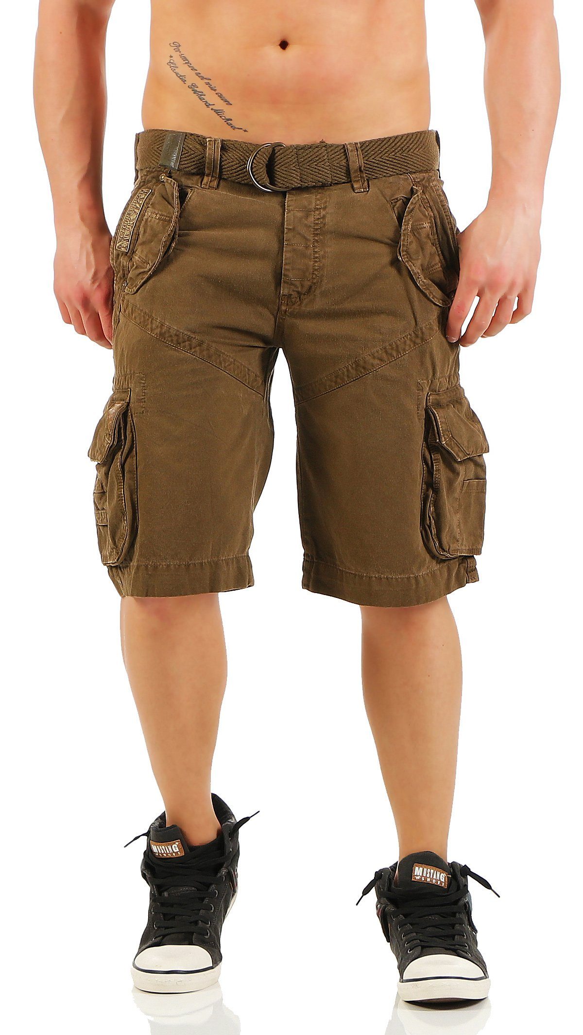 Geographical Norway Cargoshorts Geographical Norway Herren Shorts POLISH (mit abnehmbarem Gürtel) Shorts, unifarben, kurze Hose Kaki