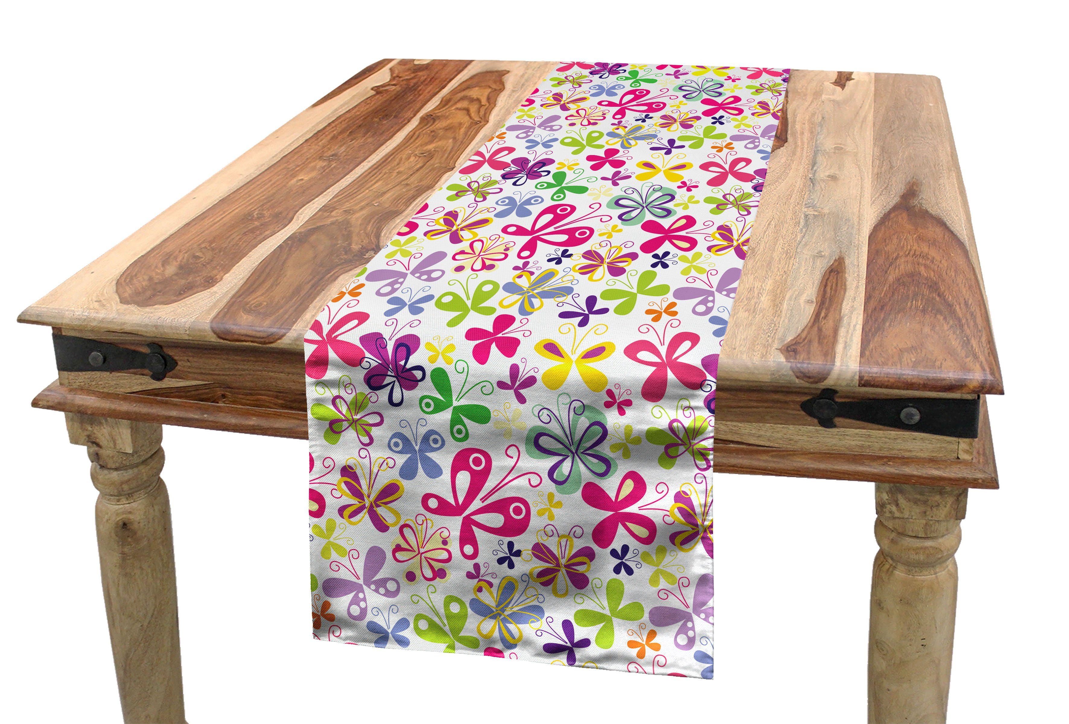 Frühling Schmetterling Dekorativer inspiriert Tischläufer Rechteckiger Esszimmer Tischläufer, Fauna Küche Abakuhaus