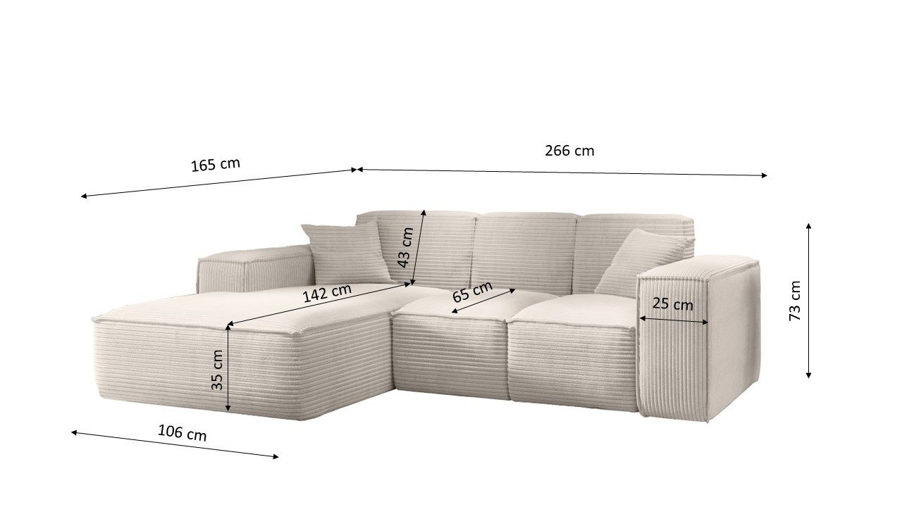 Kaiser Möbel Ecksofa Eckcouch SIENA L-Form, Stoff Poso/Salvador/Maloy/Artico/Velo, Einzelsofa, Bequem, originelles Design, praktisch, viele Farben