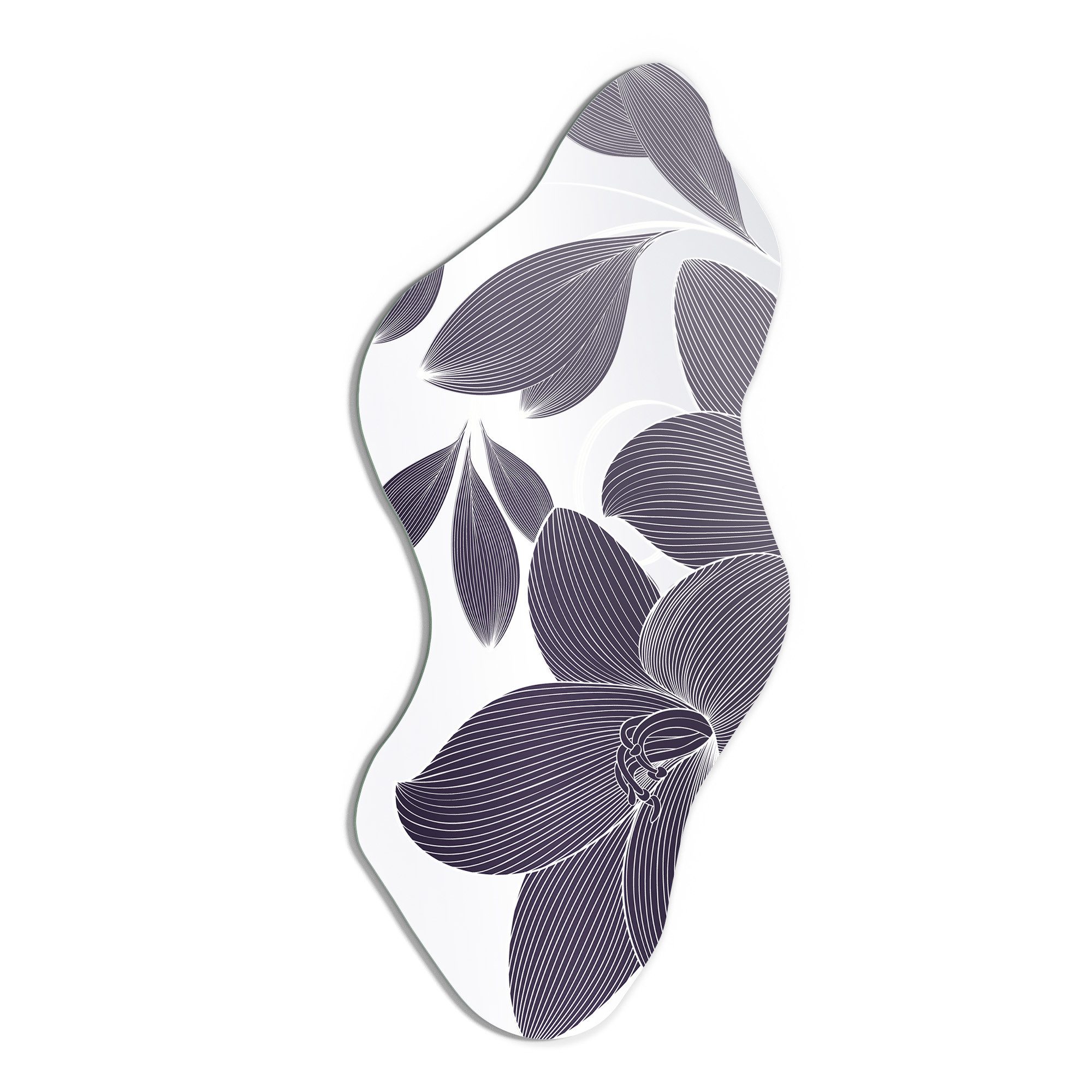 DEQORI Wandspiegel 'Elegante Liliengrafik', Spiegel organisch geformt selbstklebend Wand Wohnzimmer Flur groß XXL