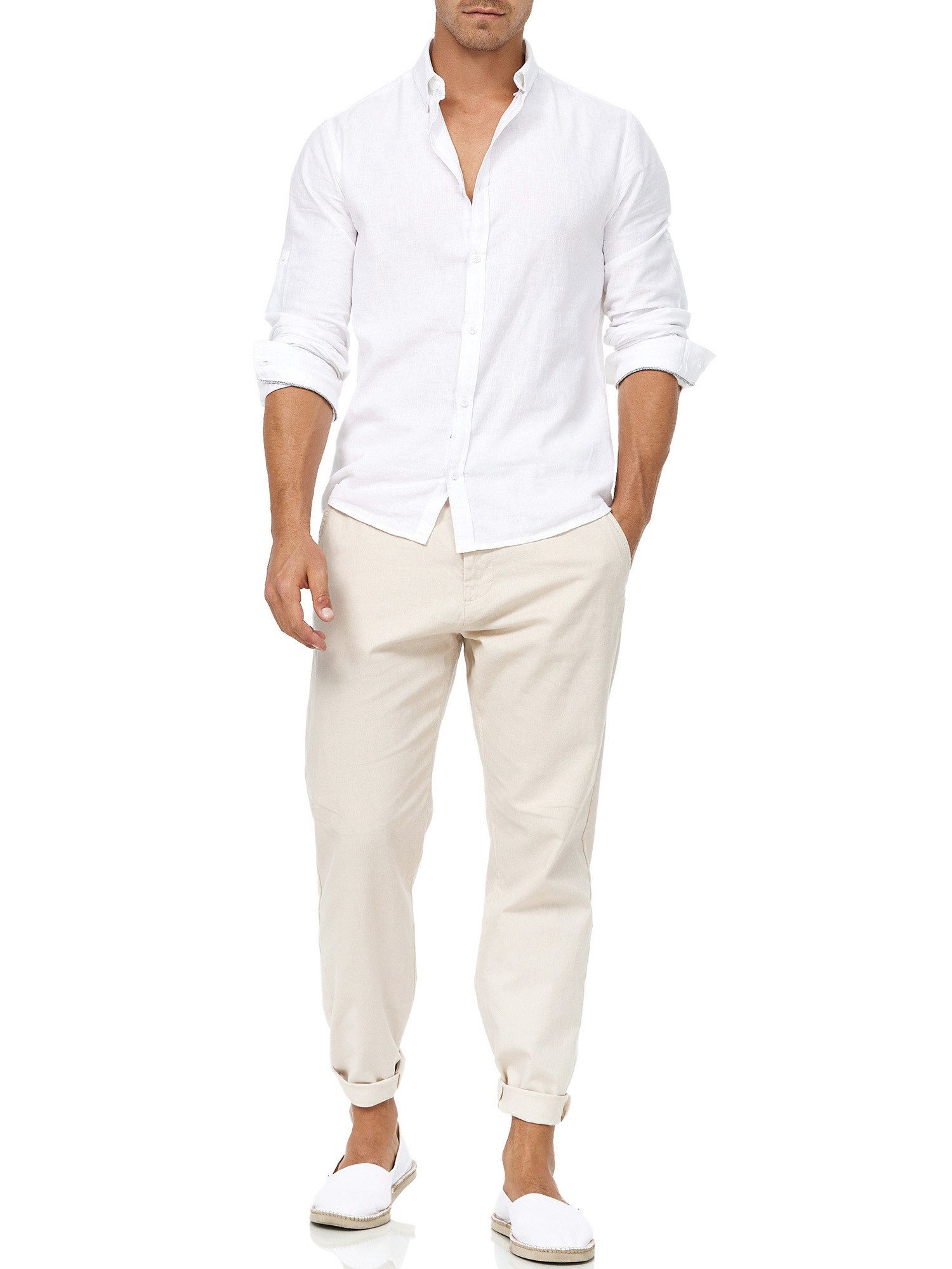 Indicode Leinenhose Herren Veneto Sommerhose Leinen Herrenhose leichte Sommerhose mit Kordelzug