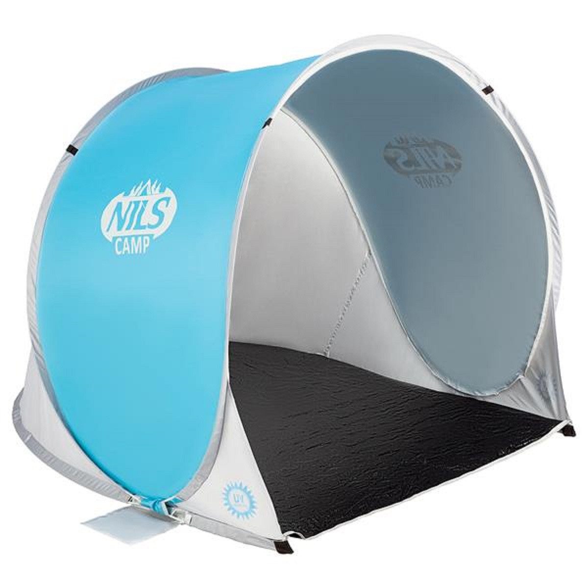 NILS CAMP Strandmuschel NC3173 (UV-Schutz, selbstaufbauend) 140x110x110cm blau/grau