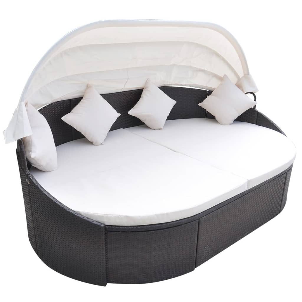 vidaXL Bett Outdoor-Loungebett mit Dach Poly Rattan Braun