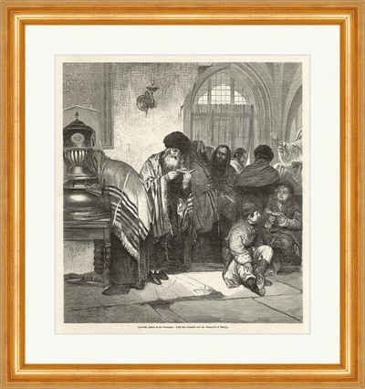 Kunstdruck Polnische Juden in der Synagoge Stryowski Religion Holzstich E 8081 Ge, (1 St)