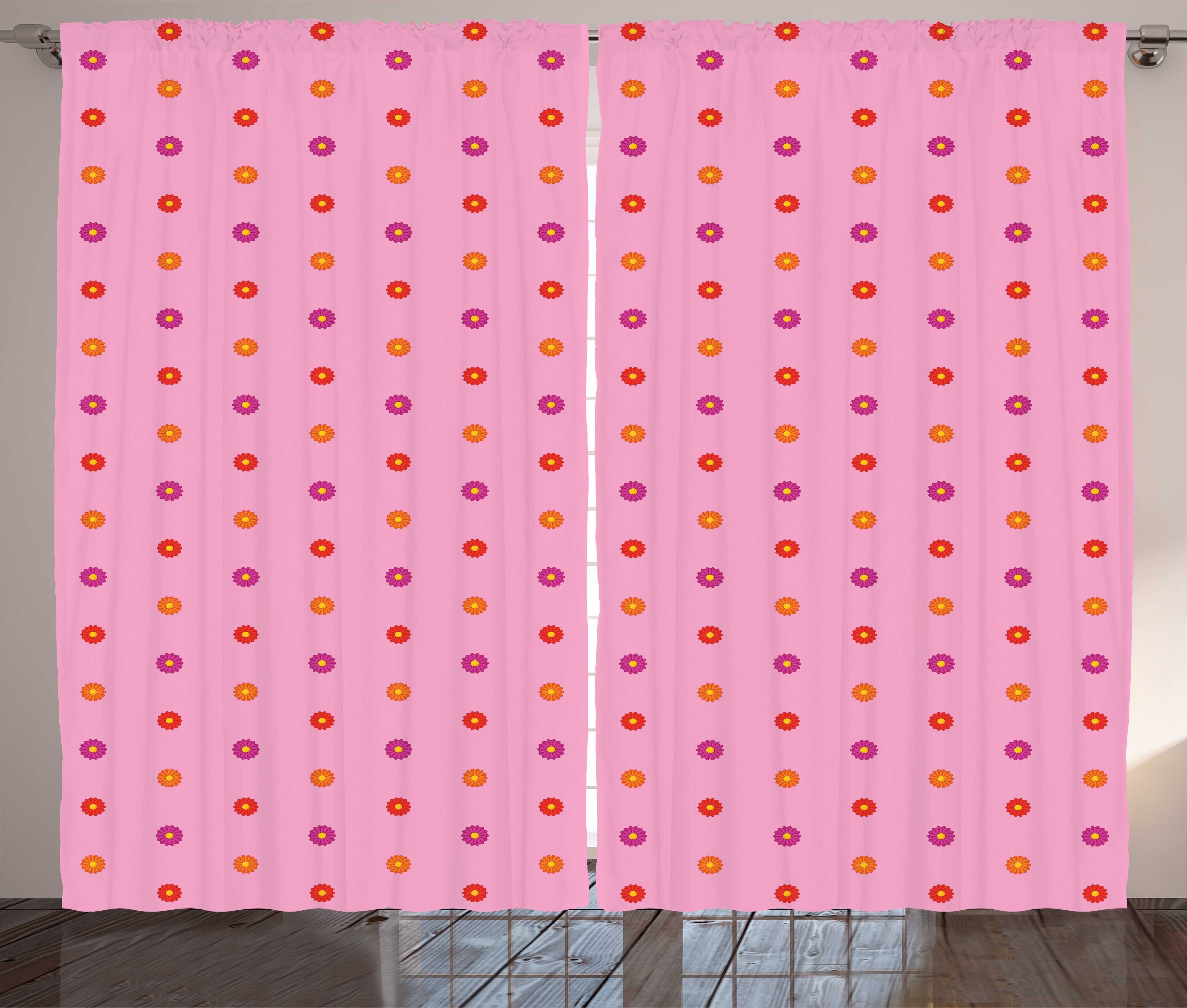 Gardine Schlafzimmer Kräuselband Vorhang mit Schlaufen und Haken, Abakuhaus, Abstrakt Bunte Blumenmotive | Fertiggardinen