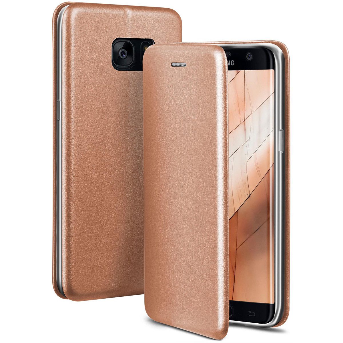 ONEFLOW Handyhülle für Samsung Galaxy S7 Edge Premium Hülle Business Cover Rosa 5,5 Zoll, 360 Grad Schutzhülle Flip Case Etui Klapphülle Dünn Leder Handy Tasche
