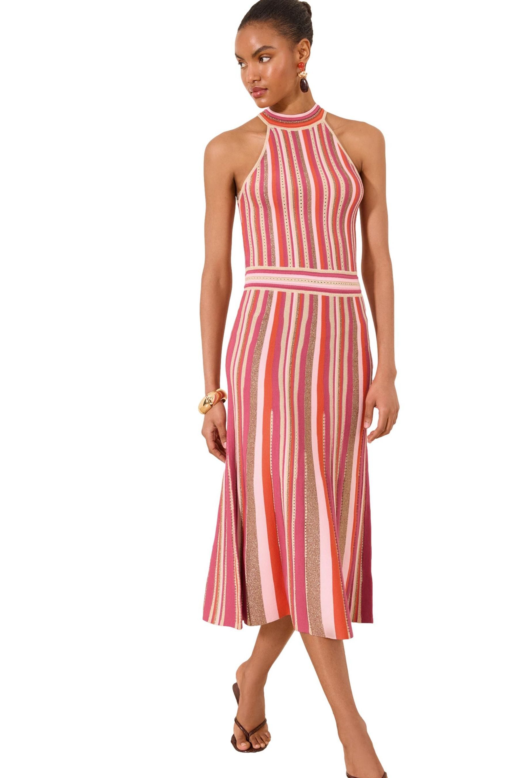 LIPSY Midikleid Lipsy Neckholder-Midikleid aus Strick mit Metallic (1-tlg)