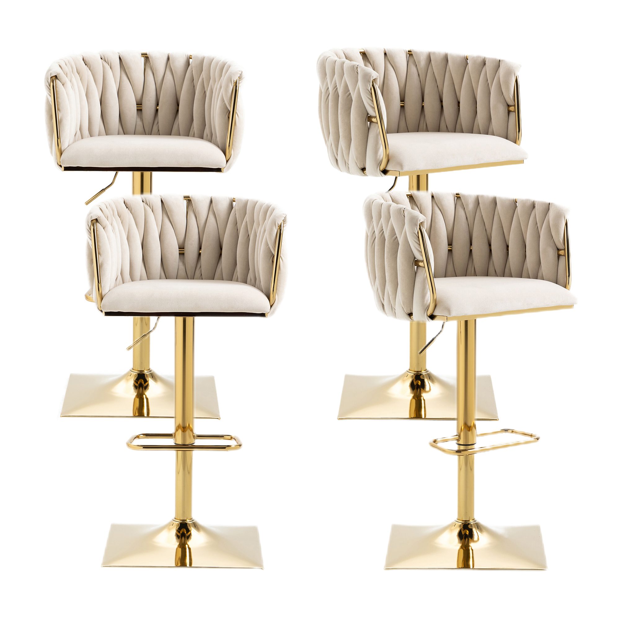 Barhocker 360° drehbare moderne Samt-Barstühle, goldene Stuhlbeine