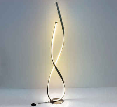 Lewima LED Stehlampe Stehleuchte Standlampe »DROM« XXL 140cm Hoch, groß 22W Alu Gra, Warmweiß, Standleuchte Bodenlampe Siber, Spiral Design Lampe