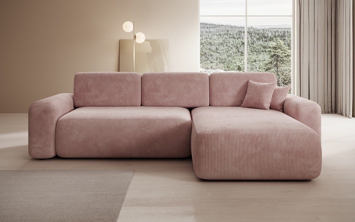Luxusbetten24 Schlafsofa Designer Ecksofa Lola in Cord, mit Stauraum und Schlaffunktion