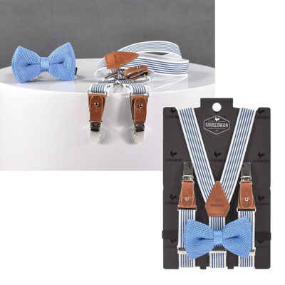 Sir Redman Hosenträger Kids Kinderhosenträger, Set, Fliege, mit Hosenclips, 80cm lang, blau weiß