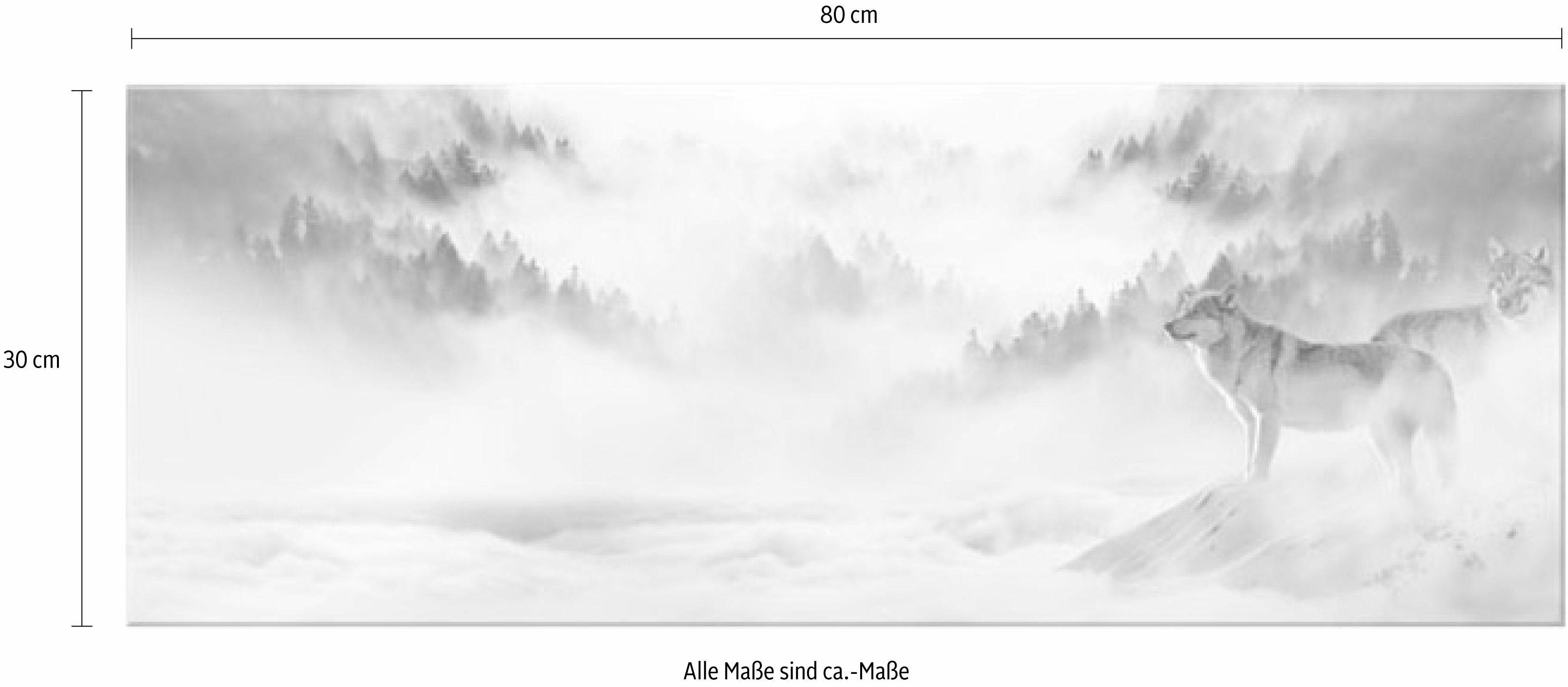 Wölfe im - Acrylglasbild in Panorama, Wall-Art Schnee 2 Größen