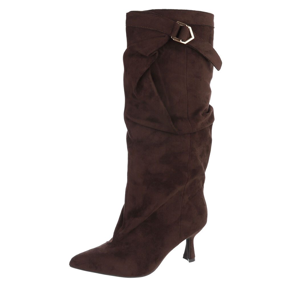 Ital-Design Damen Kniehohe Stiefel mit Absatz und Wickeloptik Stiefel (92214353) Pfennig-/Stilettoabsatz Stiefel in Braun