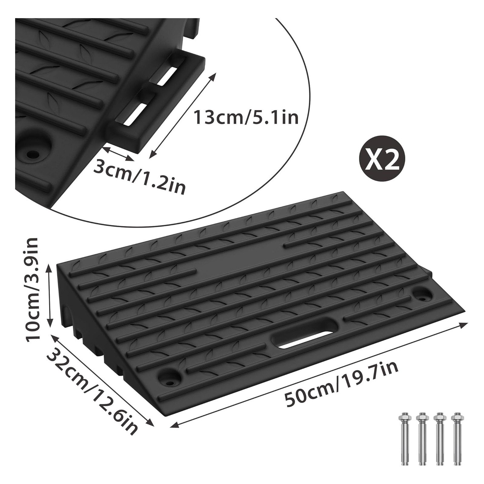 FIVMEN Auffahrrampe 2 Stück Bordsteinrampe Gummi Schwarz 53x32x10 cm Rutschfest