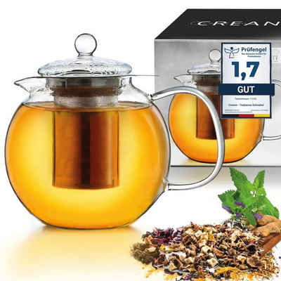 Creano Teekanne Creano Teekanne aus Glas 1,7l, 3-teilige Glasteekanne mit integriertem, tropffrei