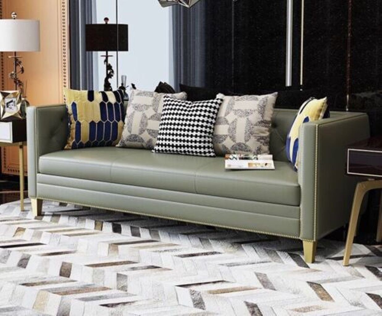Polster 3+1+1 Sitz Luxus Wohnzimmer-Set, Couch JVmoebel Sofa Metall Garnitur Set Leder
