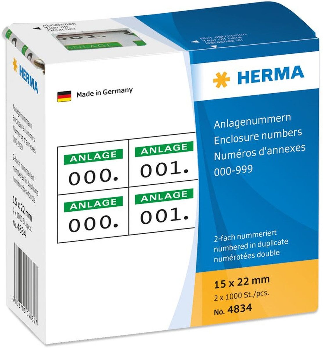 HERMA Etiketten Anlagenummern selbstklebend 2-fach Aufdruck grün VE=2x1000 Stück