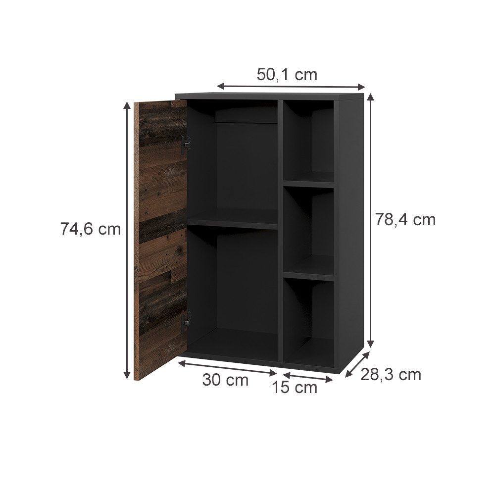 Vicco Bücherregal Berno, Schwarz/Oldstyle, 50.1 x 78.4 cm mit 3 offenen Fäc günstig online kaufen