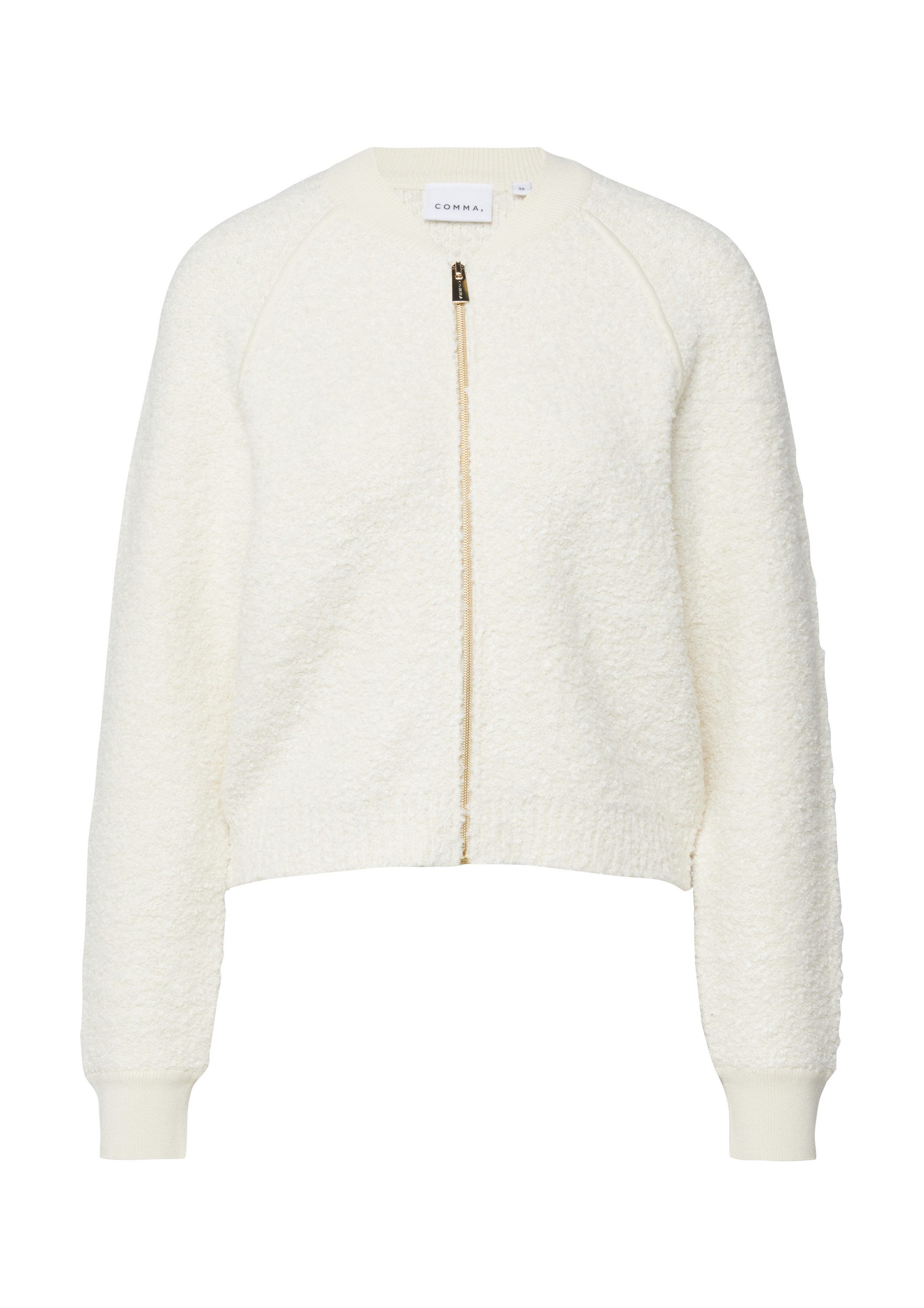 comma Funktionsjacke Strickjacke Bouclé-Strickblouson aus Baumwollmix mit R günstig online kaufen