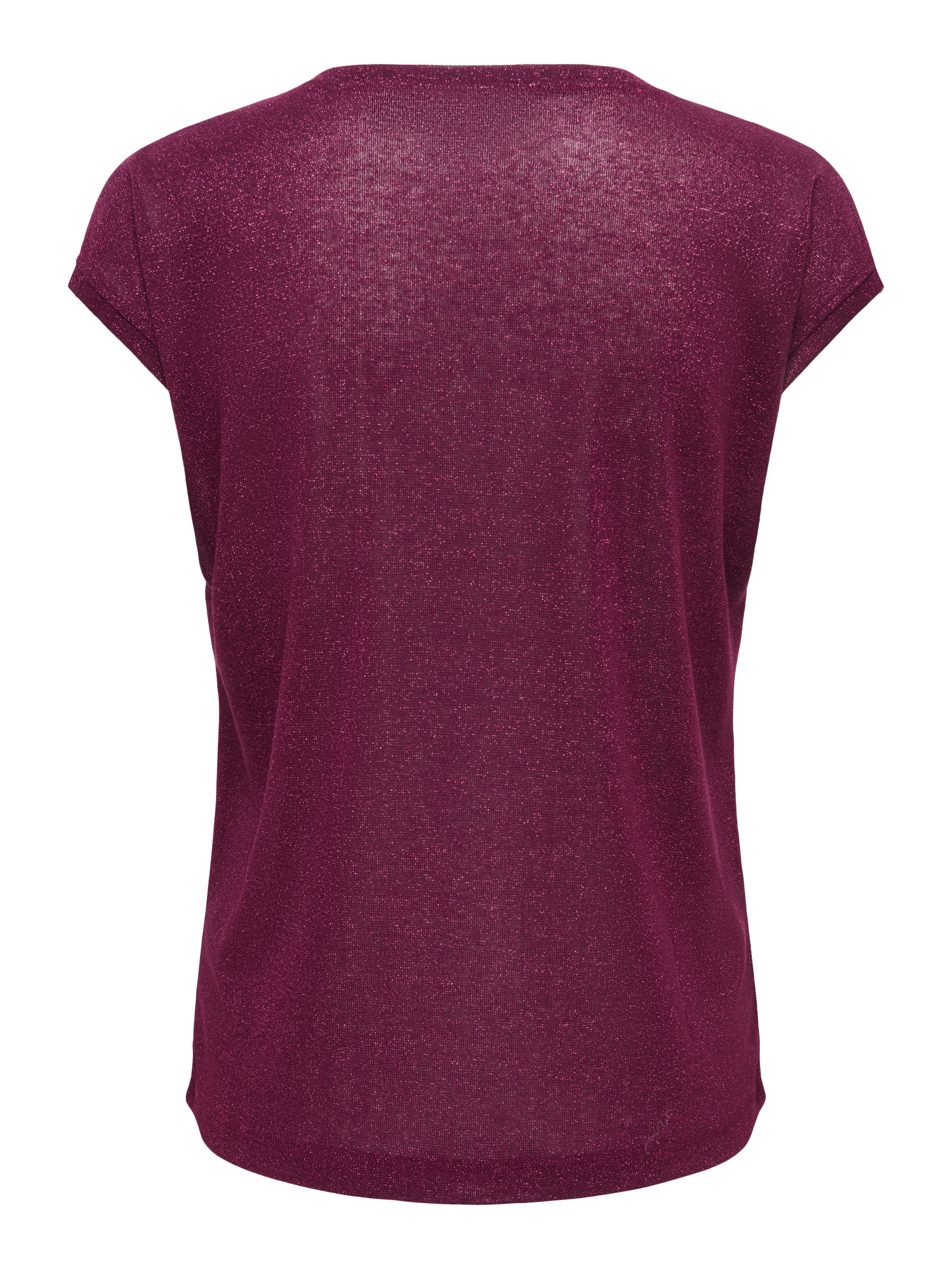 ONLY Kurzarmshirt ONLSILVERY S/S V NECK LUREX TOP JRS NOOS Materialmix mit Glitzer, loose fit, Rundhals