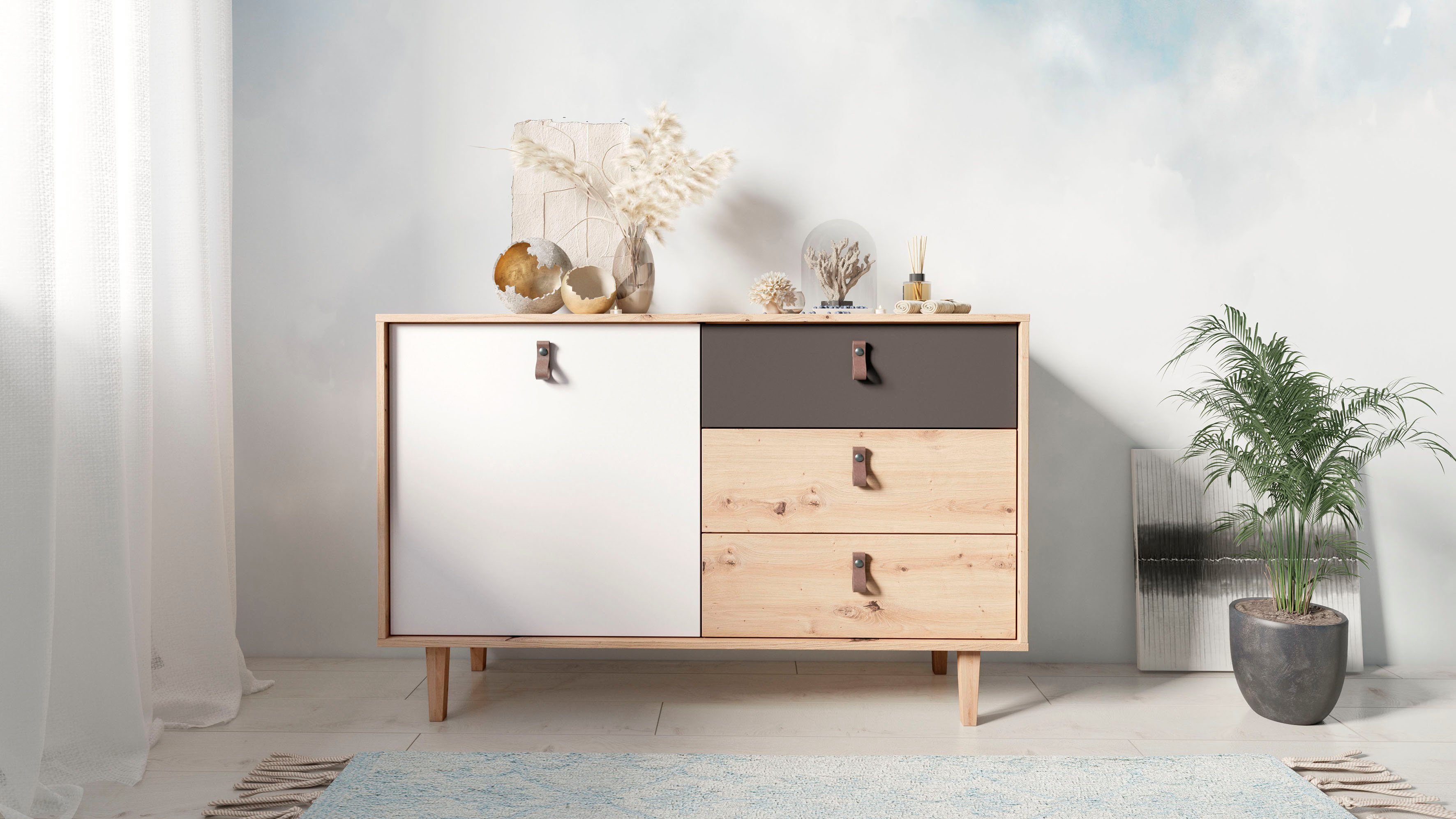 INOSIGN Sideboard Bill, Breite 120 oder 180 cm, Füße aus Eiche Massivholz