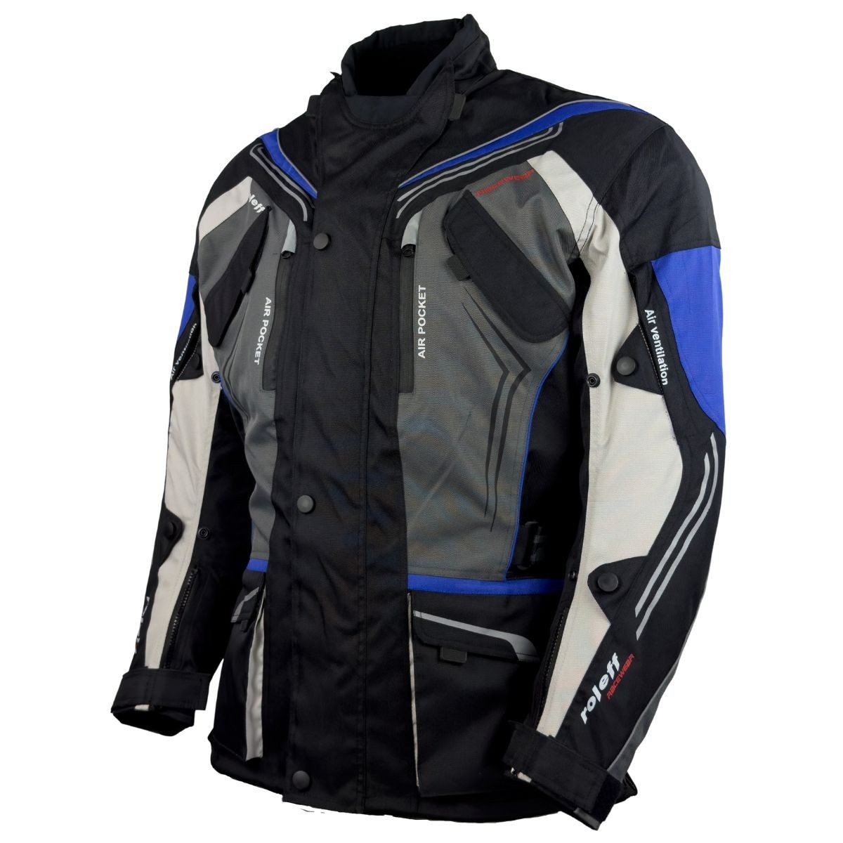 roleff Motorradjacke RO15112 - Schwarz-Blau, wasserdicht, atmungsaktiv & mit Protektoren in verschiedenen Farben erhältlich