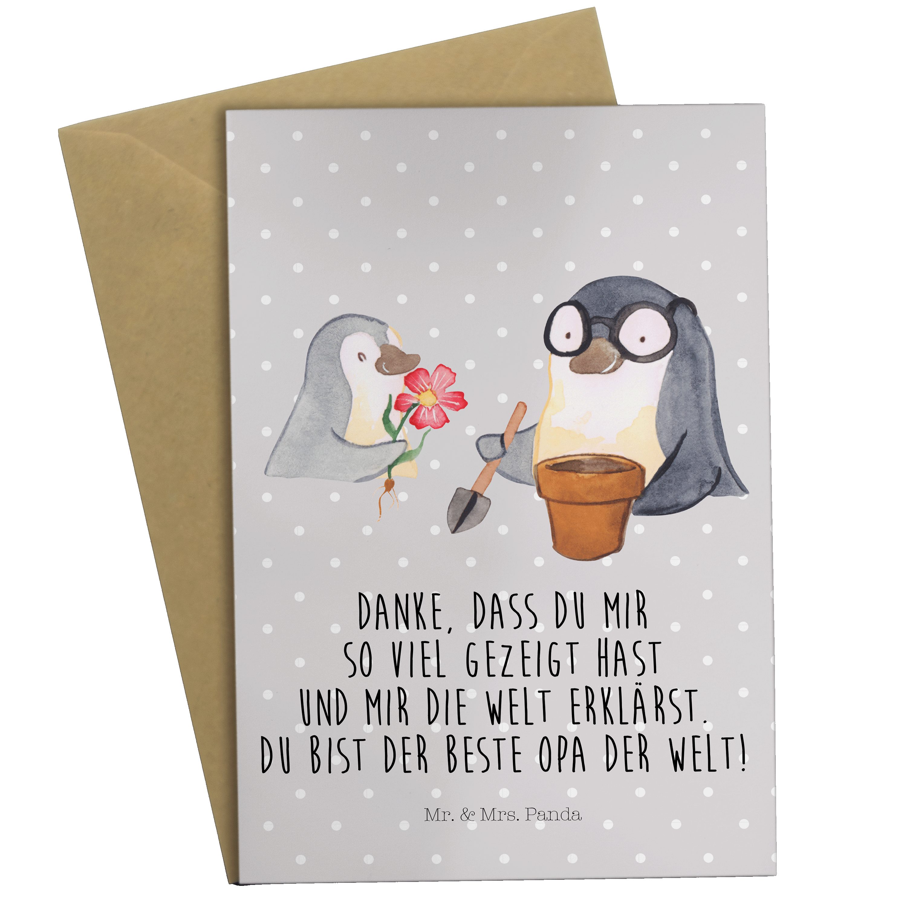 & Grau Geschenk, Blumen Grußkarte Panda - Pastell - Pinguin Opa Glückwunschkar Mr. pflanzen Mrs.