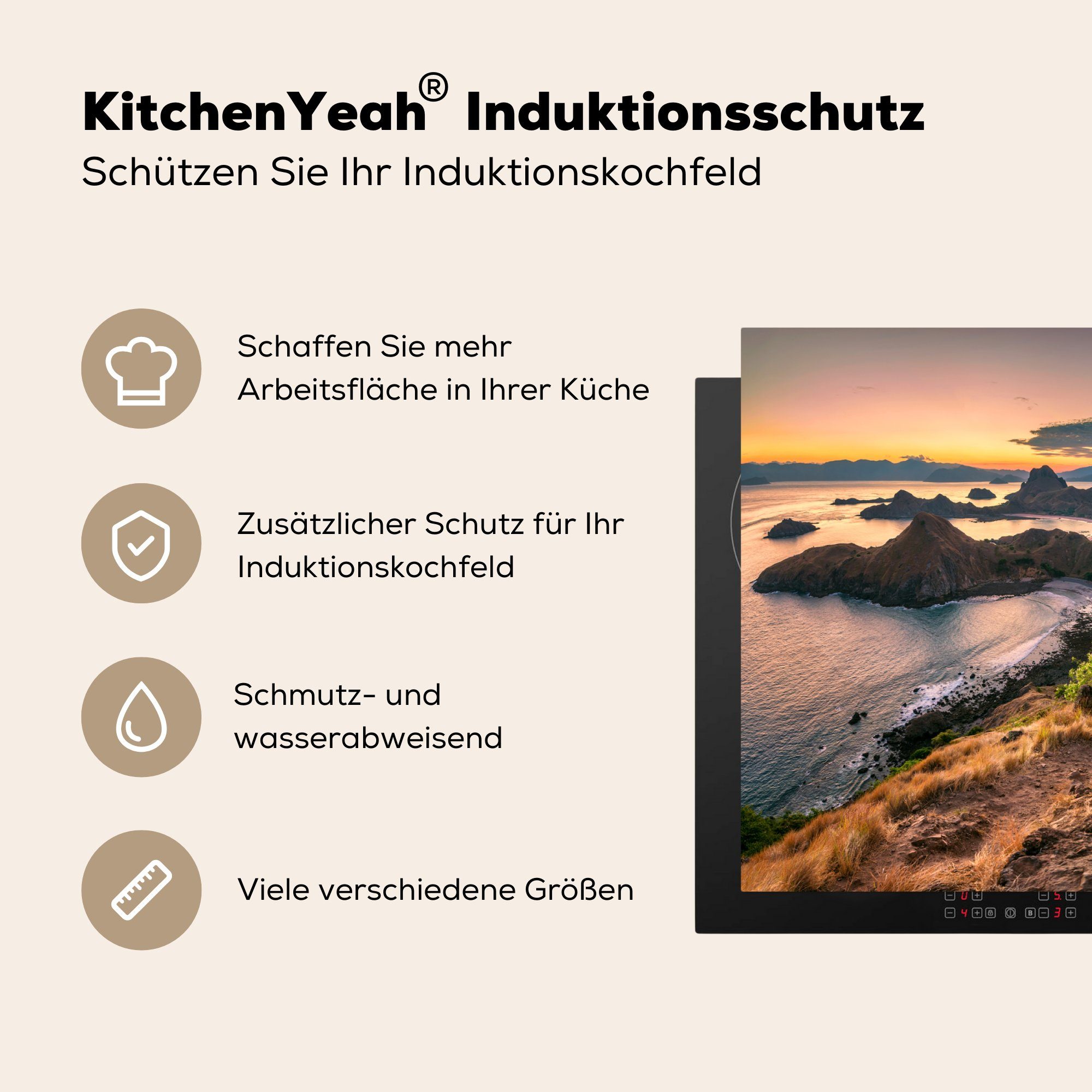 Vinyl, MuchoWow über dem Schöner (1 küche tlg), Arbeitsplatte 83x51 für Herdblende-/Abdeckplatte Himmel Komodo-Nationalpark, cm, Ceranfeldabdeckung,