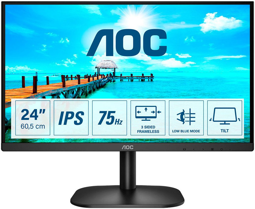 AOC 24B2XH LED-Monitor (60 cm/24 ", 1920 x 1080 px, Full HD, 4 ms Reaktionszeit, 75 Hz, IPS)