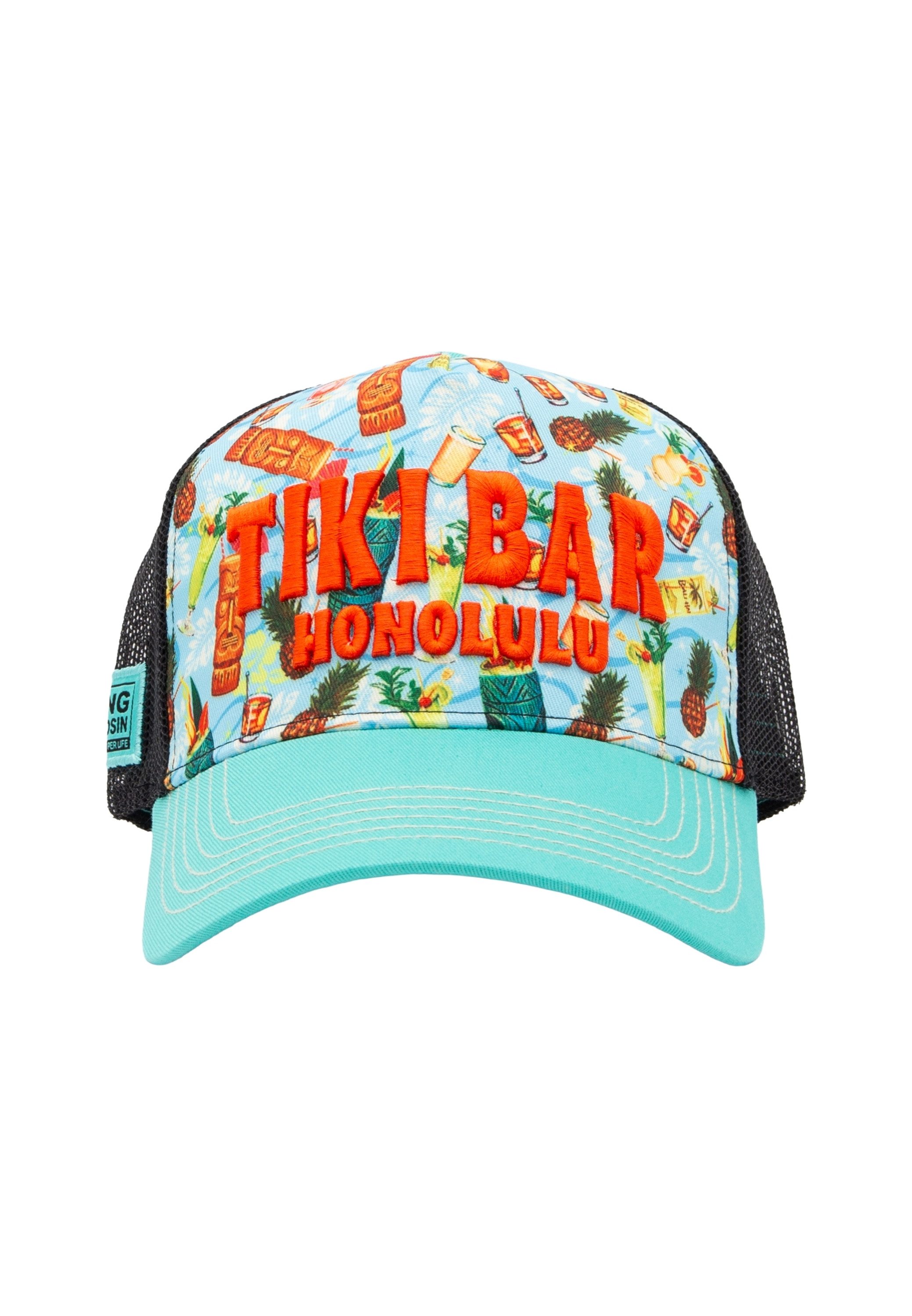 KingKerosin Trucker Cap Tiki Bar Honolulu (1-St) mit 3D-Stickerei und Allover-Print