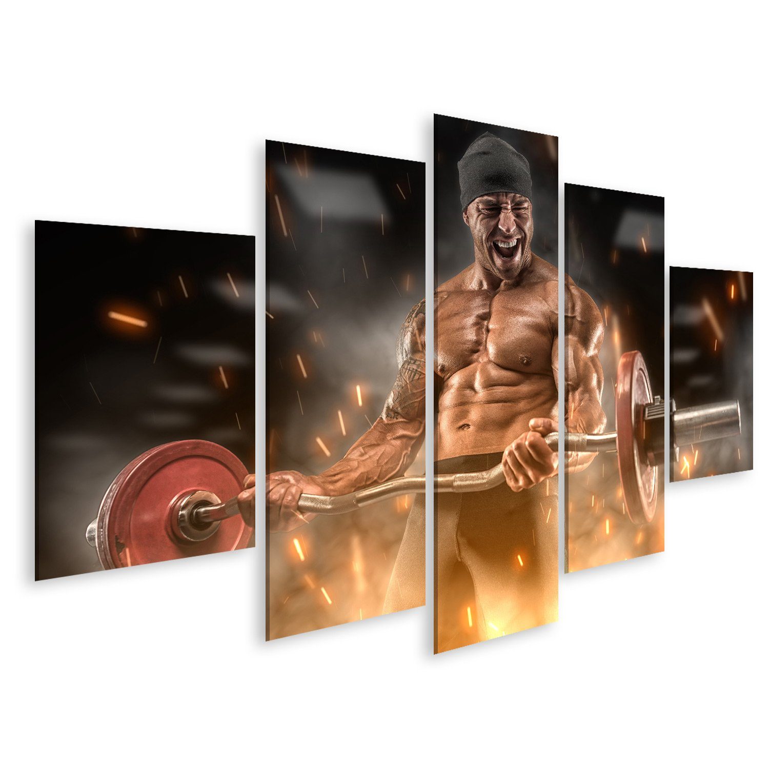 Leinwandbild Bild auf Leinwand Wütender Sportler trainiert Fitnessstudio Groß Wandb