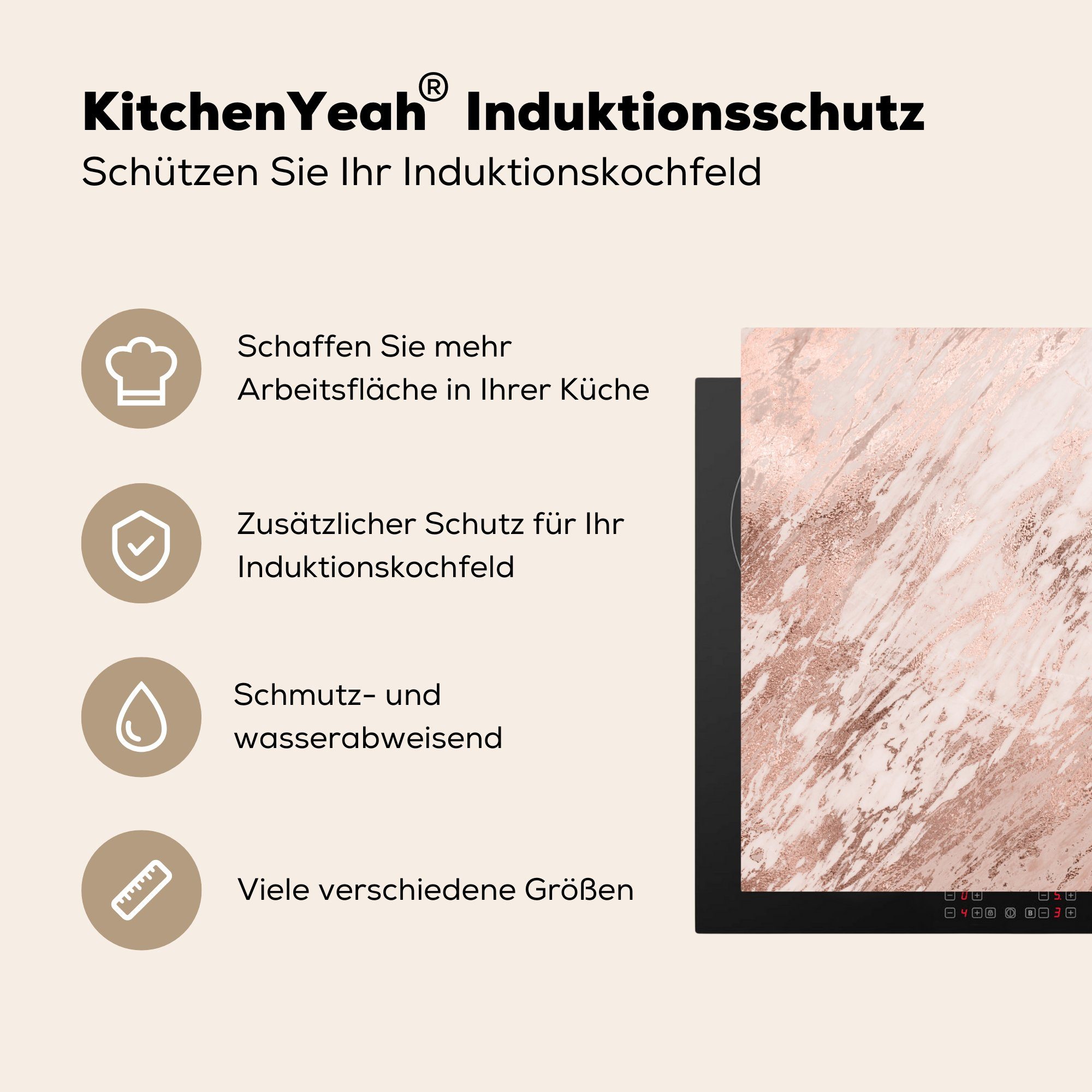 Arbeitsplatte Herdblende-/Abdeckplatte - 78x78 tlg), küche Rosa Vinyl, Muster, für (1 Marmor MuchoWow cm, Ceranfeldabdeckung, -
