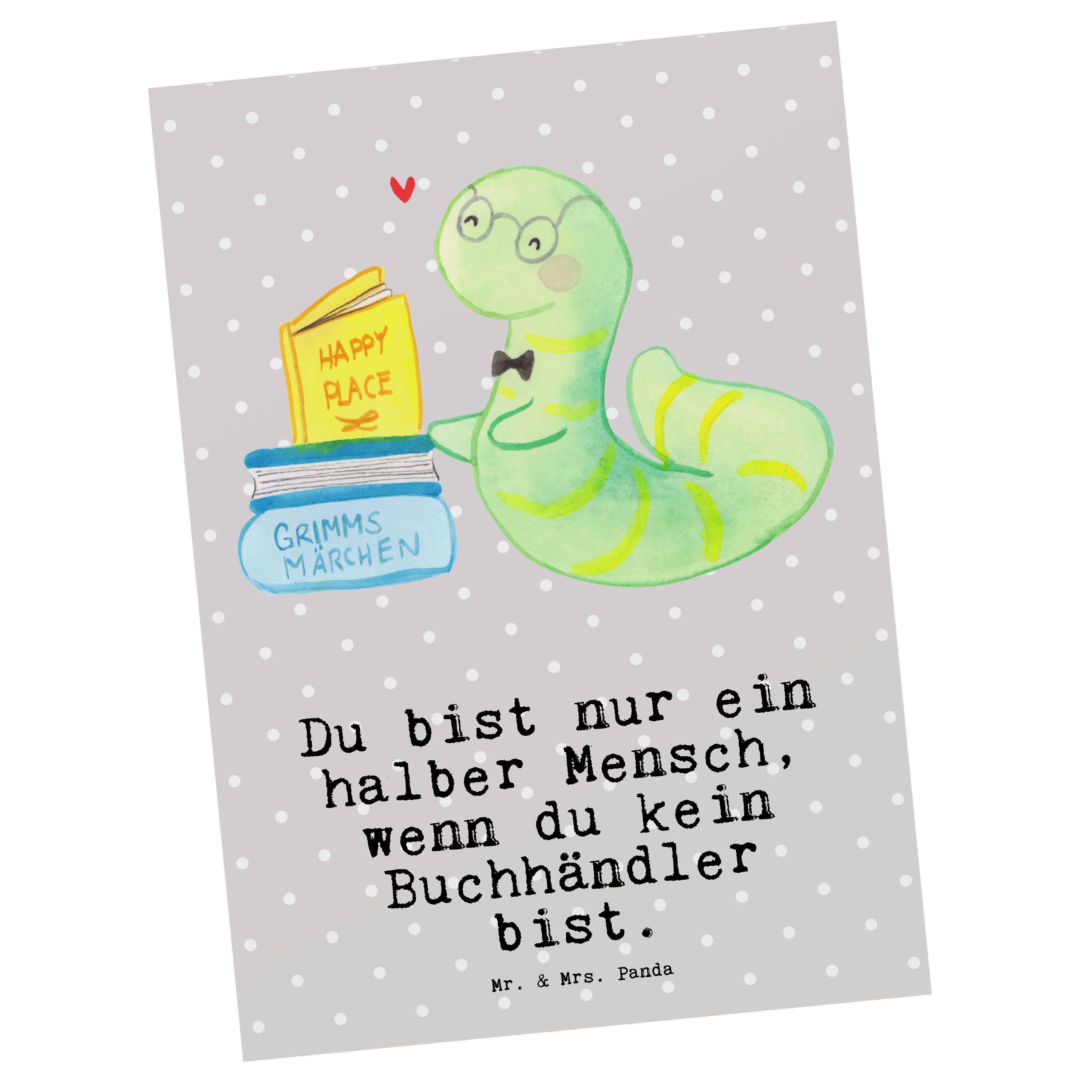Pastell Panda Grau Lernen, - Herz & Buchhändler - Mrs. Postkarte Geschenkkarte Geschenk, Mr. mit