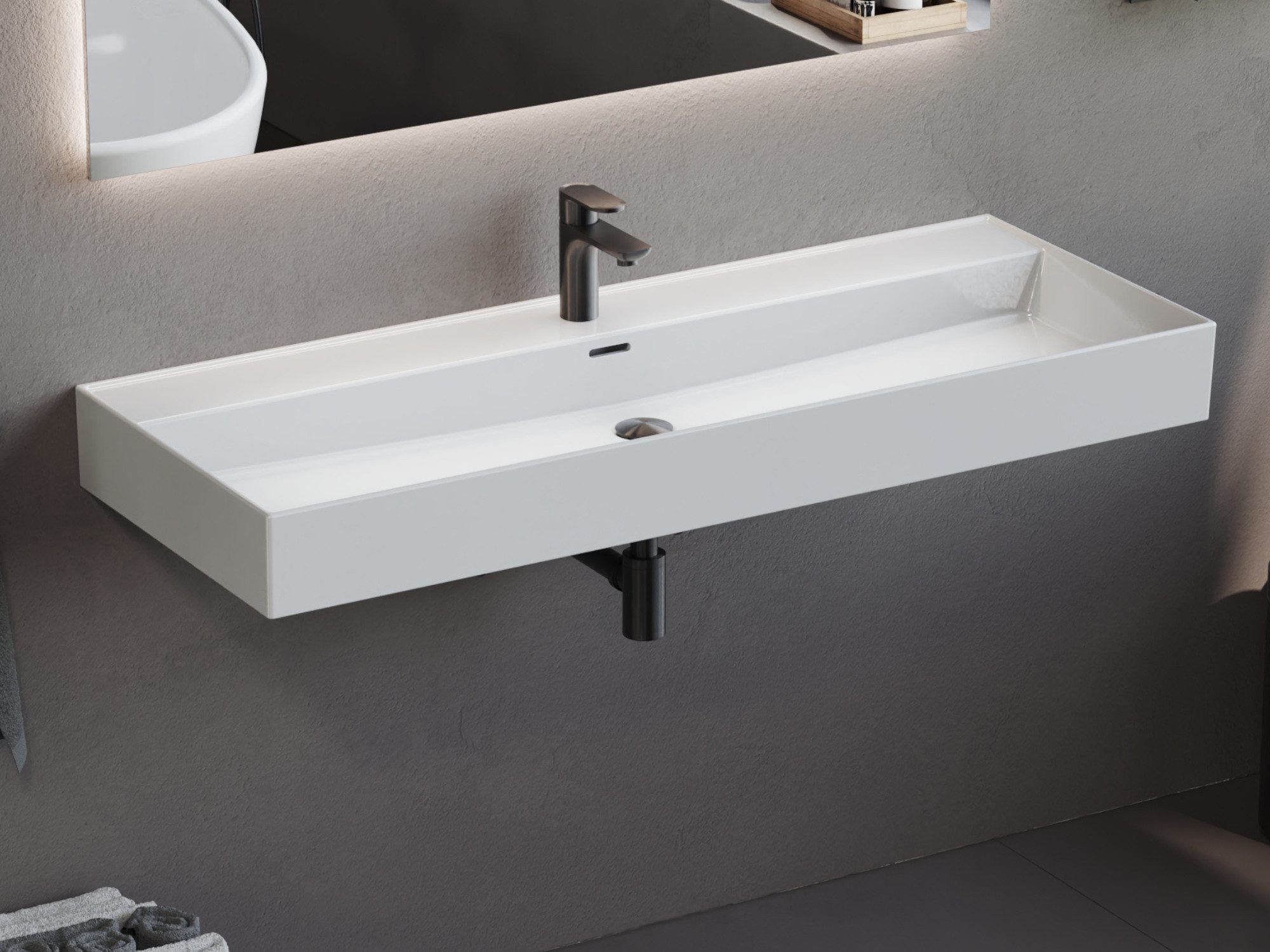 Aqua Bagno Waschtisch Wandmontage Waschbecken Keramik weiß extra groß modern