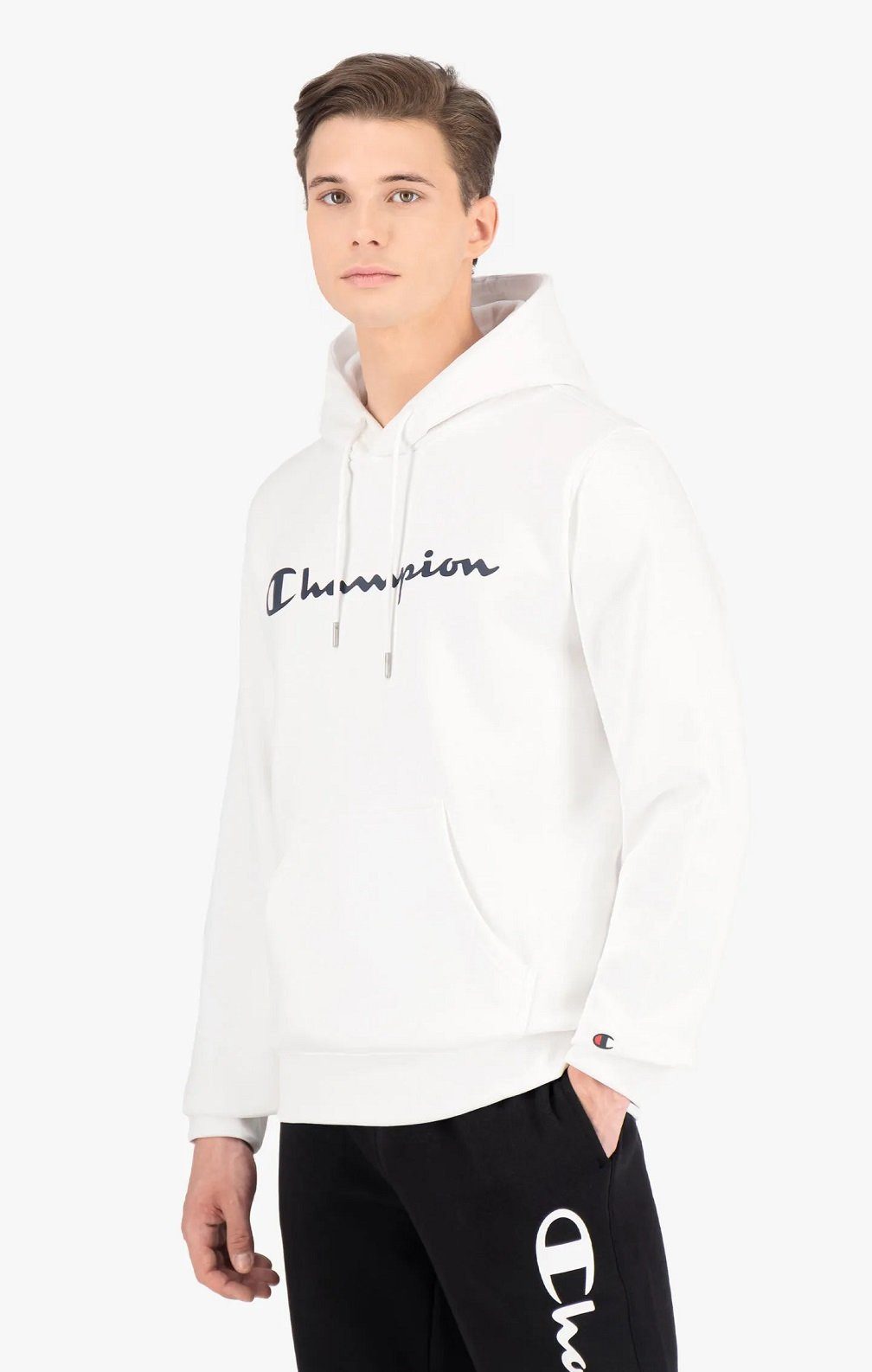 Champion Kapuzenpullover Hoodie Logo Print (gefüttert) weiss Herren