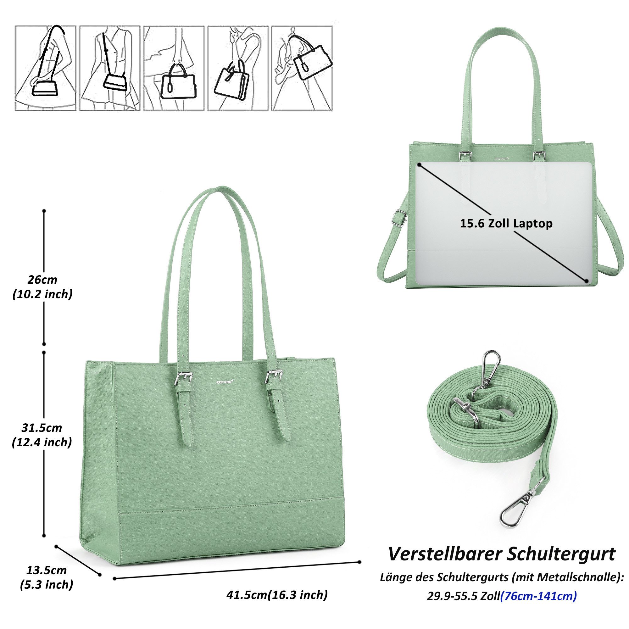 TAN.TOMI Aktentasche Business Handtasche Laptoptasche 15,6 Zoll Schultertaschen, Mit 4 Fächern für Arbeit Schule Arbeitstasche Notebooktasche