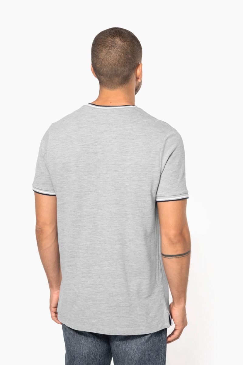 Kariban Rundhalsshirt T-Shirt aus Piqué-Trikot mit V-Ausschnitt für Herren