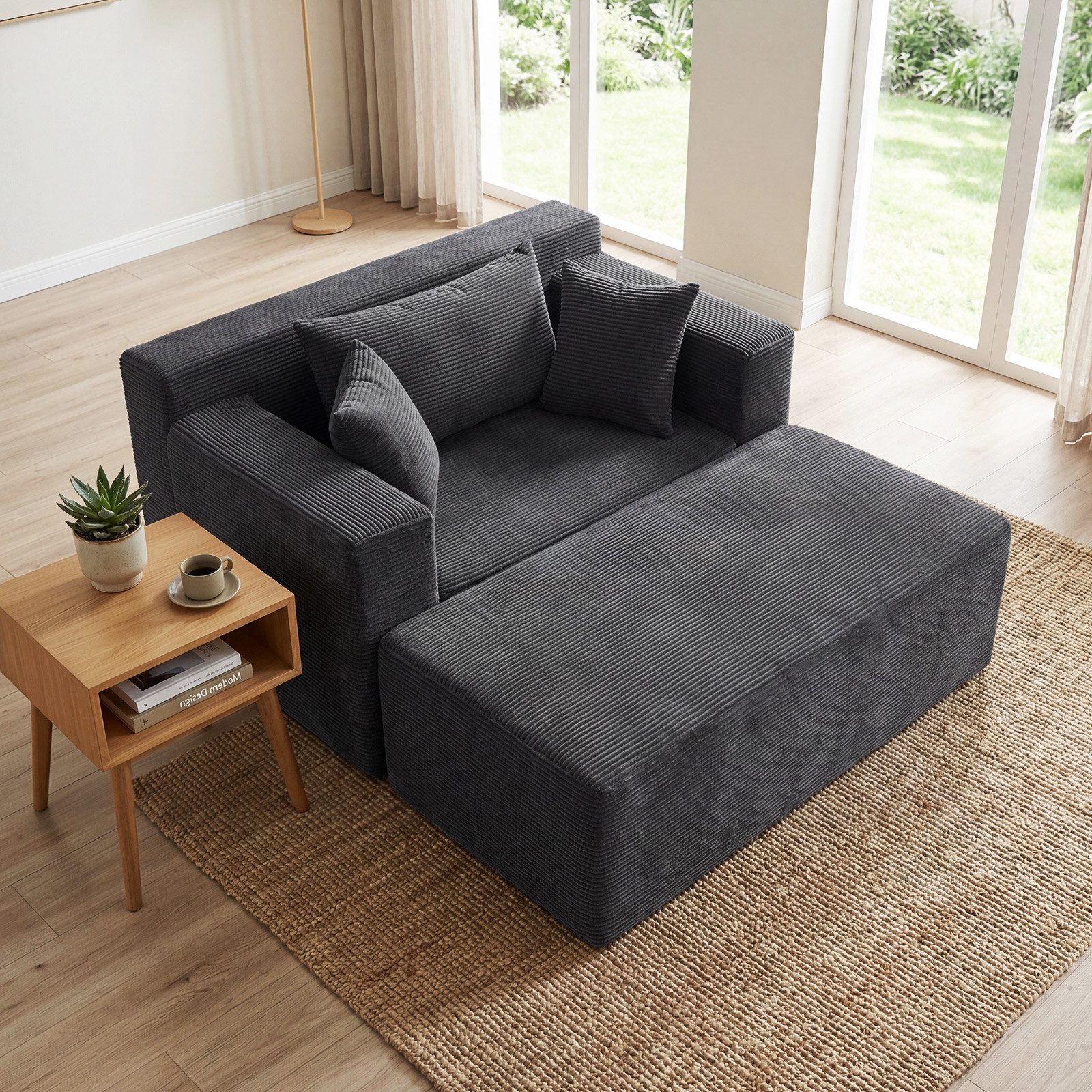 COSTWAY Sofa mit Schlaffunktion Bodensofa gepolstert, Schlafsofa Cord