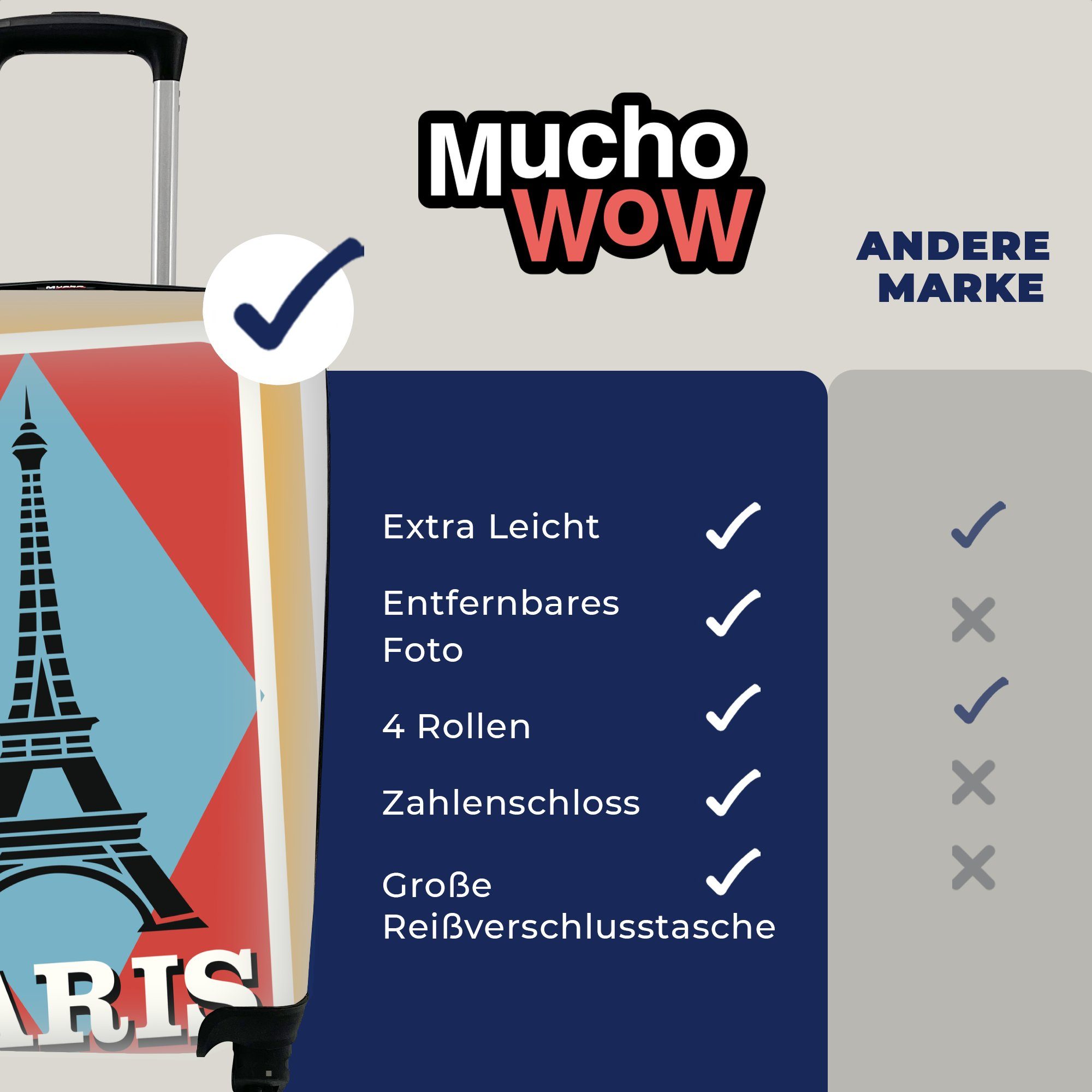 MuchoWow Handgepäckkoffer Eine Illustration Trolley, Ferien, für Aufkleber, mit Eiffelturms 4 als Reisetasche des Rollen, rollen, Reisekoffer Handgepäck
