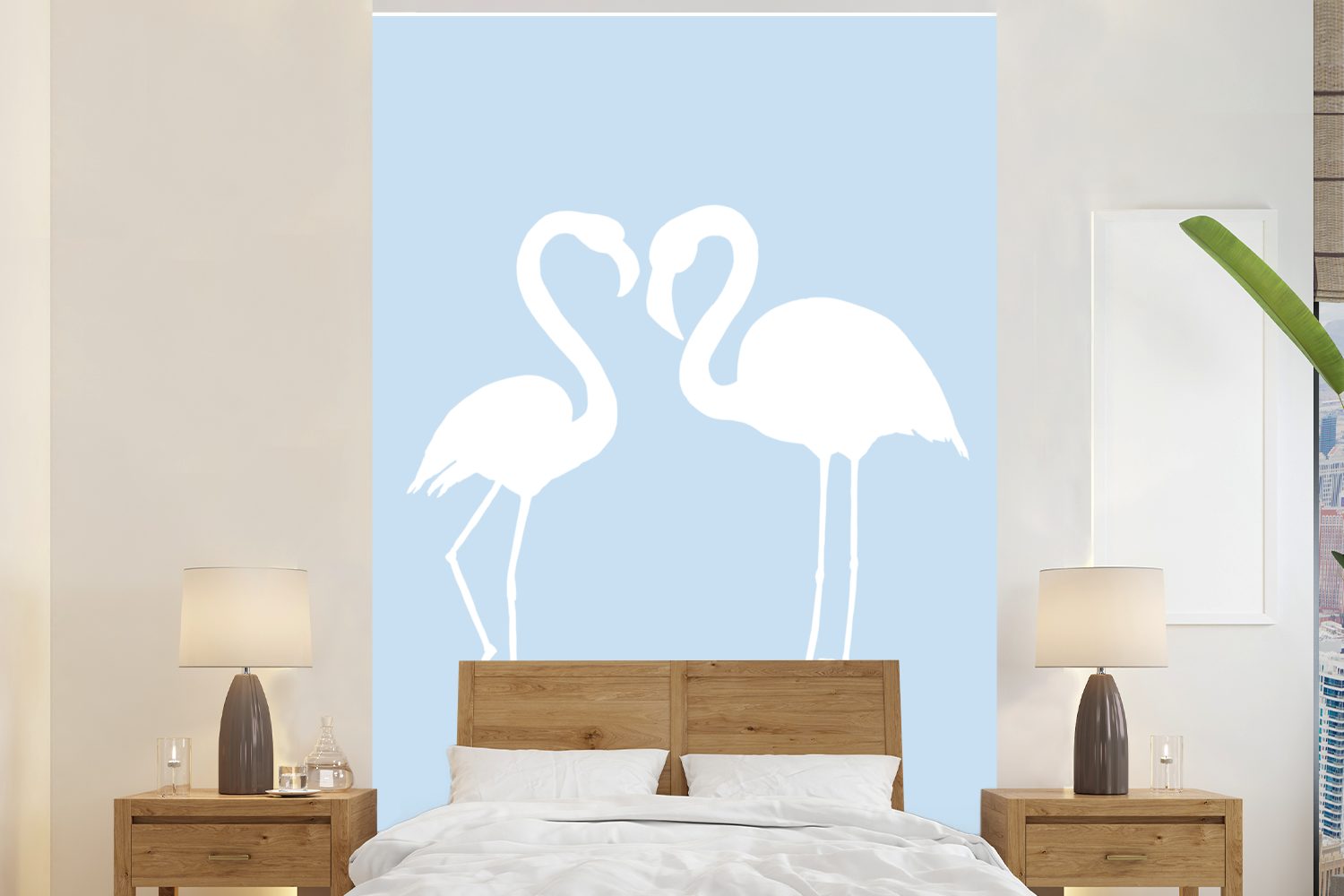 MuchoWow Fototapete Weiß - Flamingo - Scherenschnitt, Matt, bedruckt, (3 St), Montagefertig Vinyl Tapete für Wohnzimmer, Wandtapete