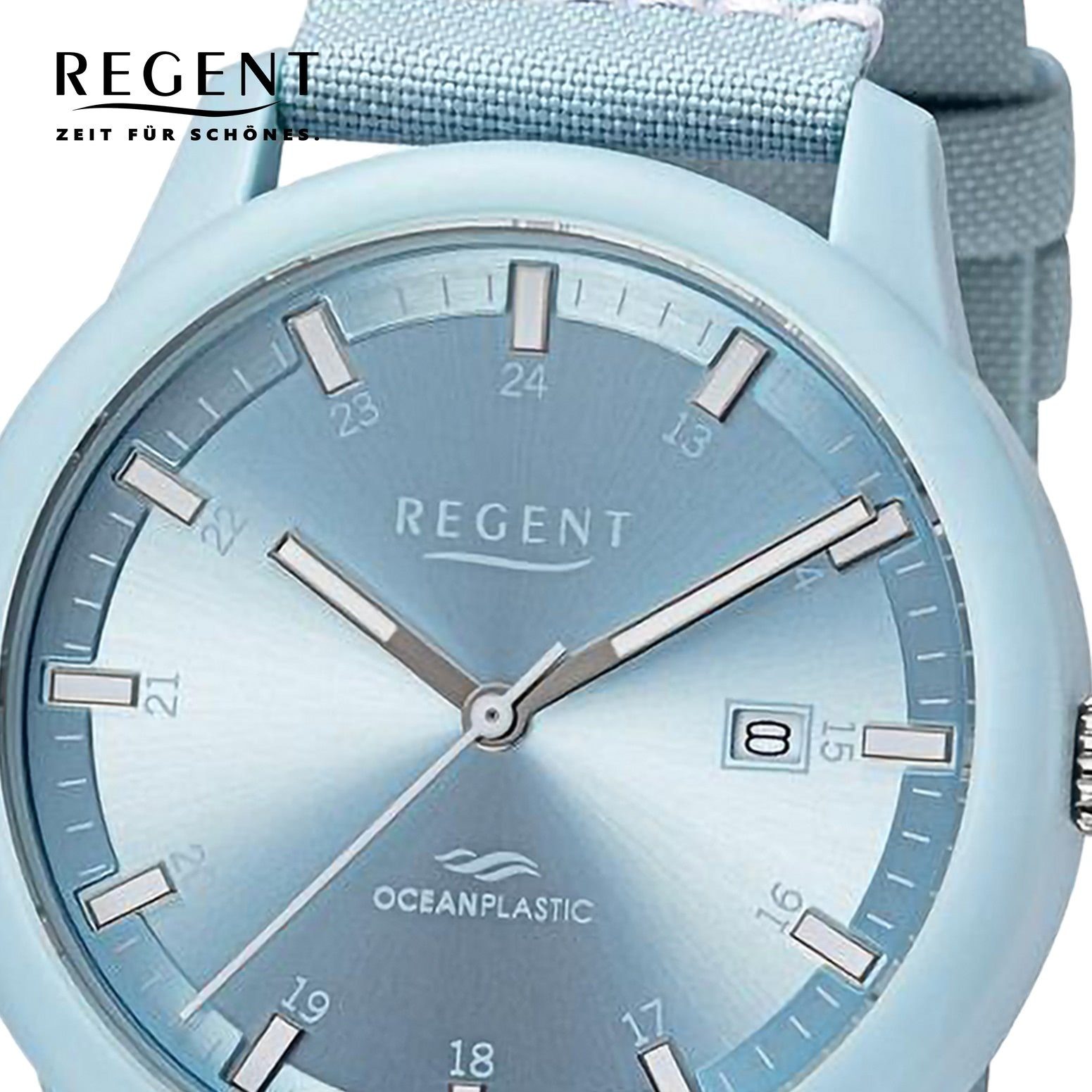 Regent Quarzuhr 40mm), (ca. Nylonarmband, Datum Analog, Herren groß rund, Regent extra Armbanduhr Armbanduhr Herren