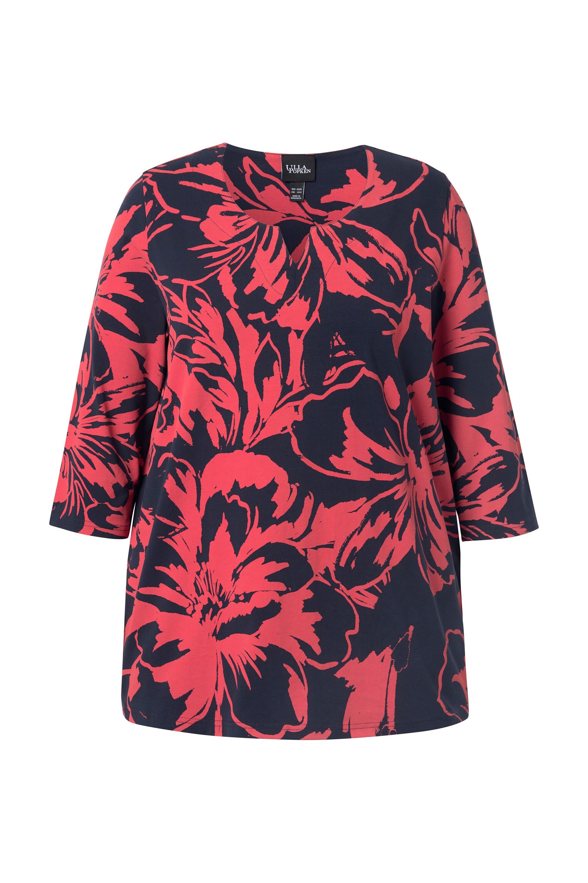 Ulla Popken T-Shirt Shirt Blüten A-Linie V-Ausschnitt 3/4-Arm günstig online kaufen