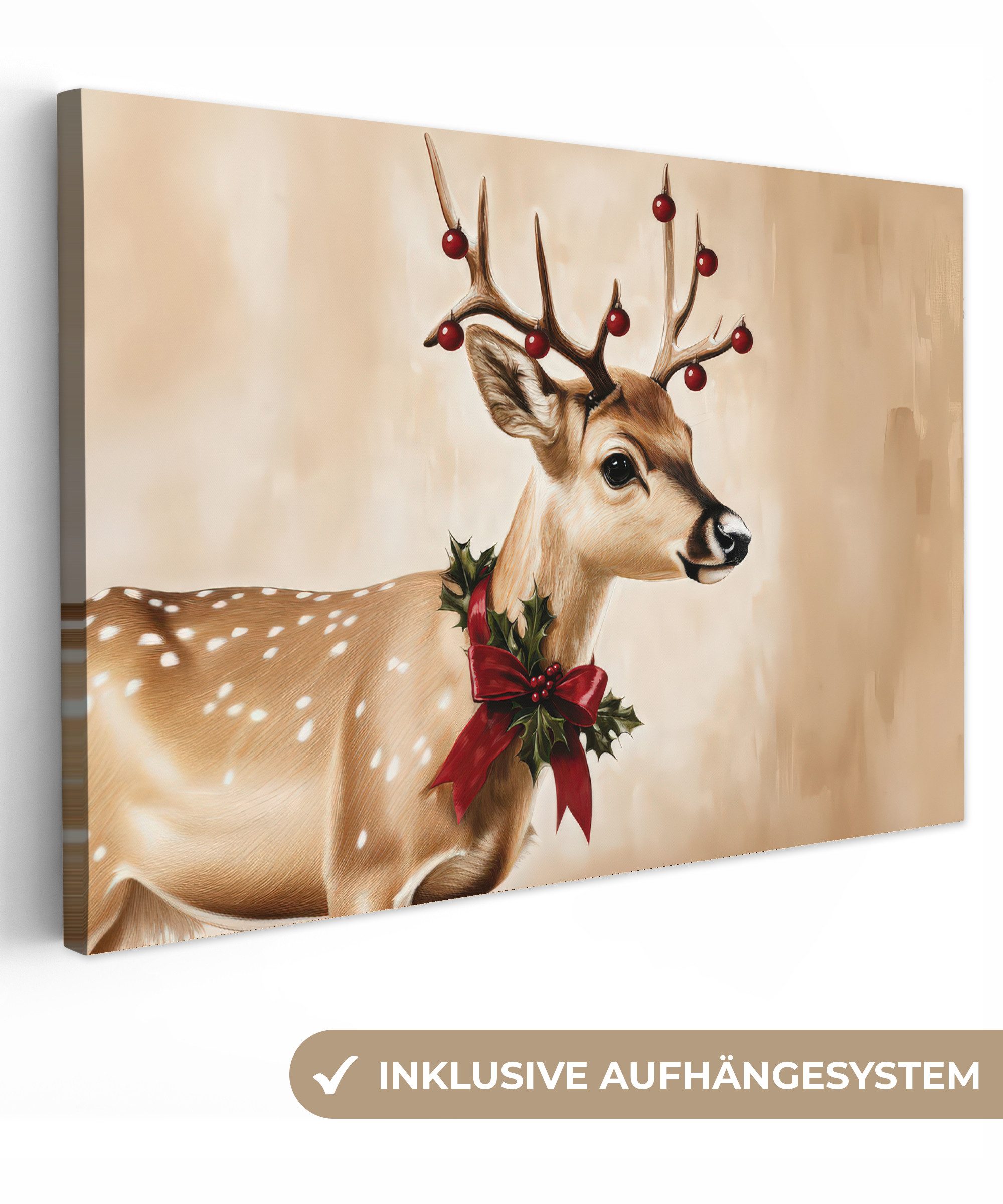 OneMillionCanvasses® Leinwandbild Geweih - Weihnachten - Rentier - Rot, Fot günstig online kaufen