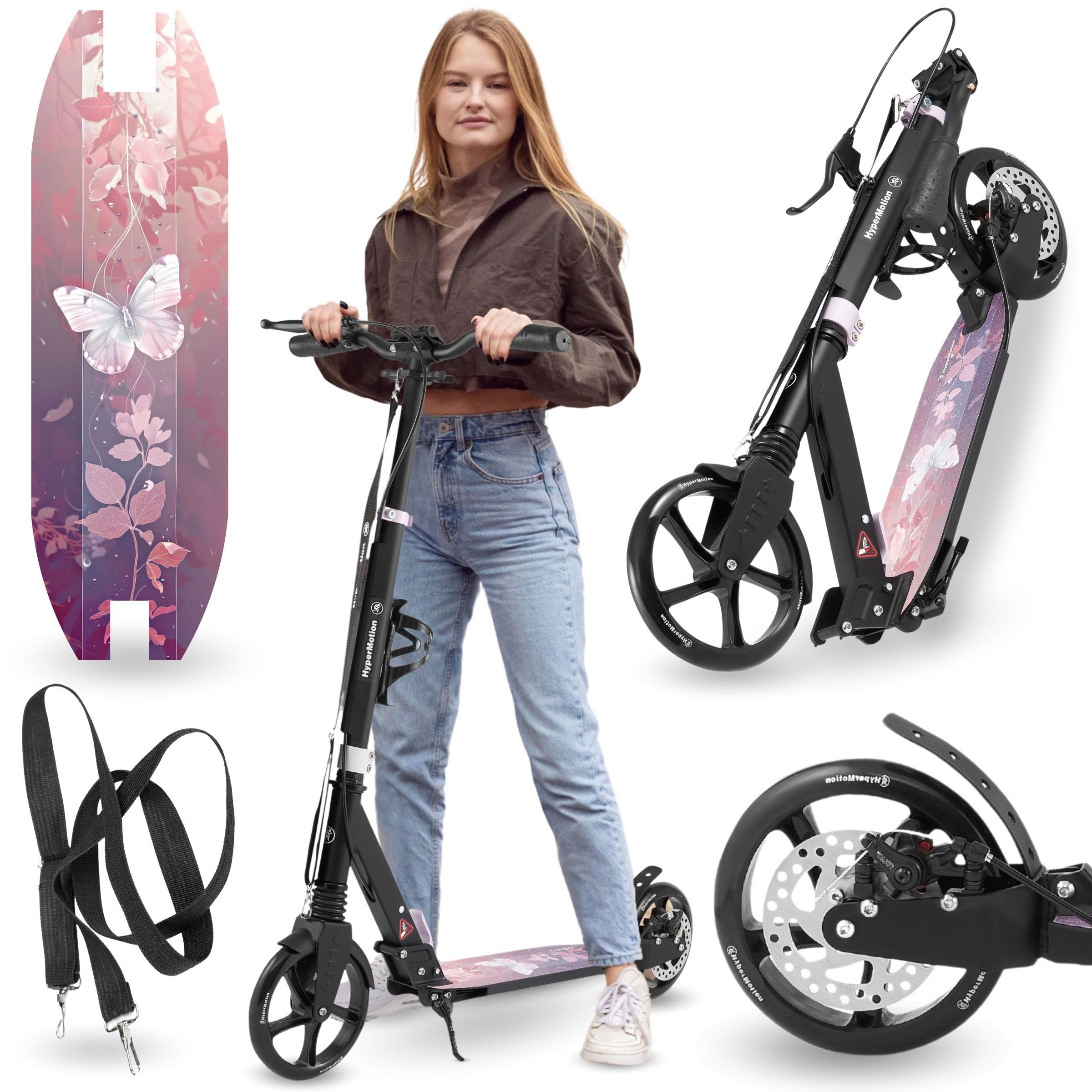HyperMotion Scooter Faltbarer Aluminium-Scooter mit Federung & Tragegurt – Skyline