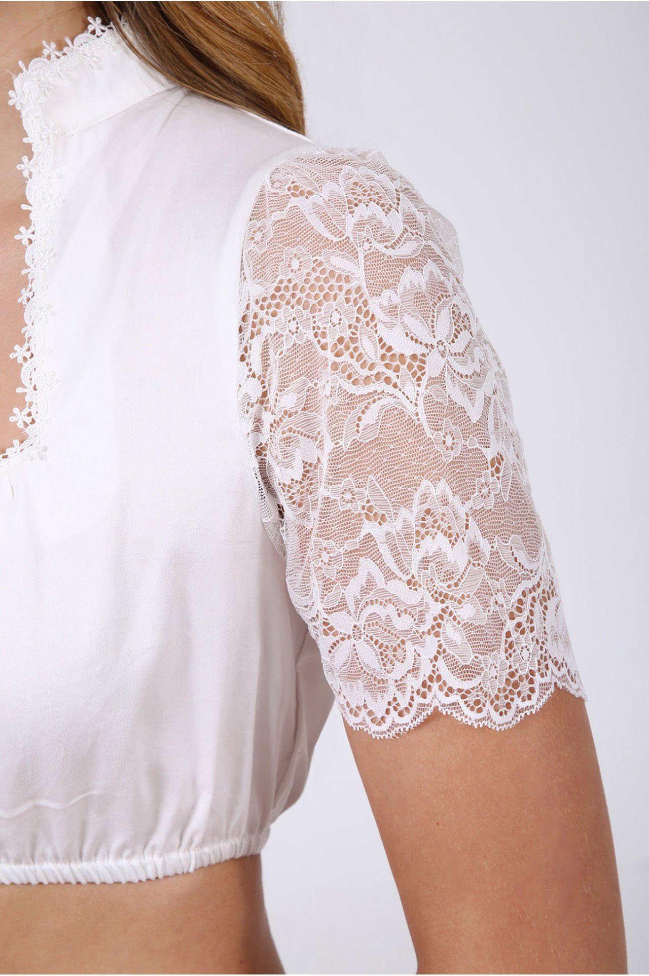 Moschen-Bayern Dirndlbluse Dirndlbluse Damen Trachtenbluse zum Dirndl Kurzarm Spitzenbluse festliche Spitze Stehkragen Creme Spitzenbluse, Trachtenbluse, Bluse, festlich, Spitze, Dirndlbluse