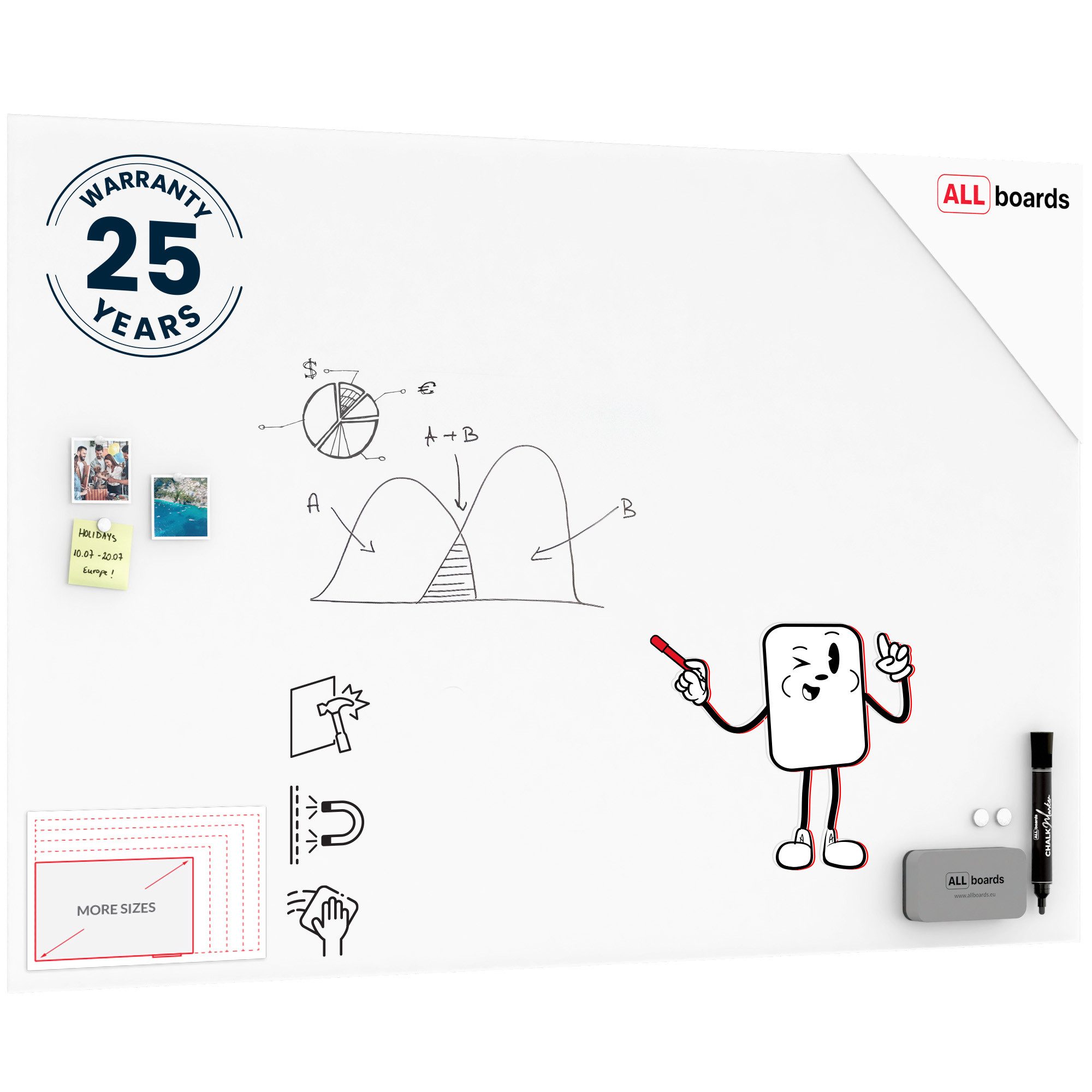 ALLboards Magnettafel ALLboards Glasprojektionswand, matt, magnetisch + Zubehör