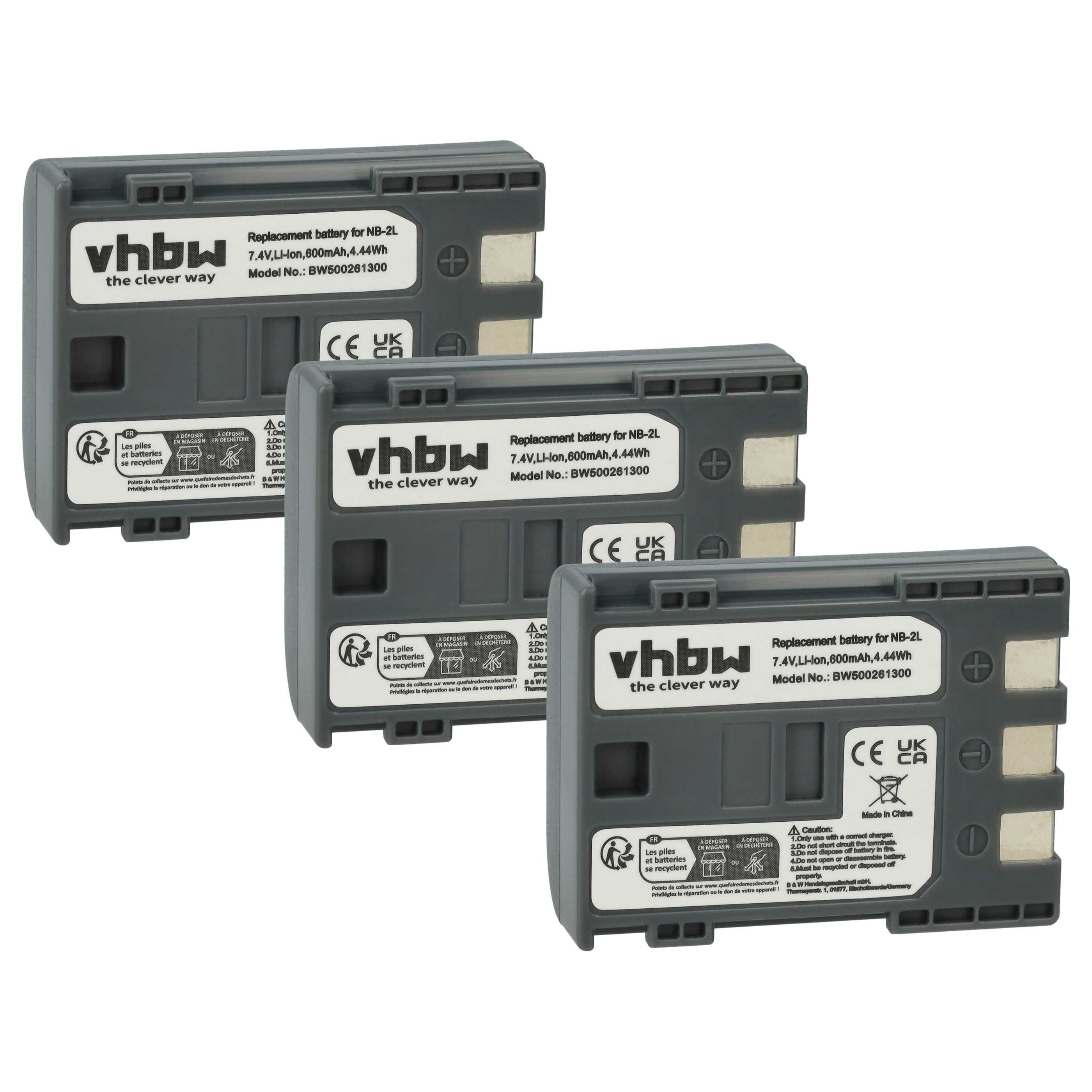 vhbw Akku passend für Canon EOS 350D, 400D Digitalkamera / Kamera / Kamera-Akku Akku Li-Ion 600 mAh (7,2 V, 3 St), Leistungsfähige Austausch-Akkus für Ihre Videokamera, Wiederaufladbar