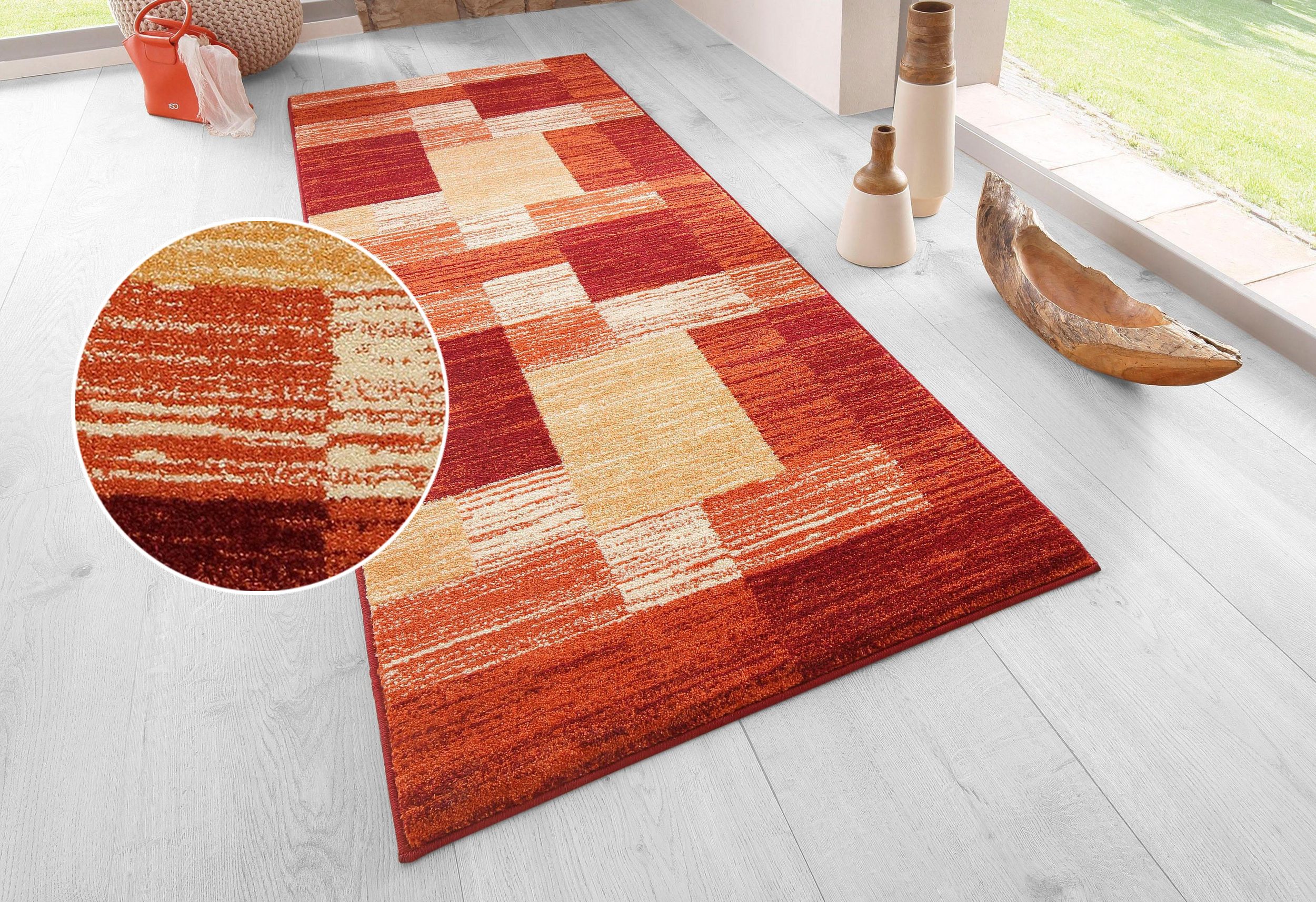 my home Läufer Melvin, rechteckig, Höhe: 8 mm, schön weich, Kurzflor Teppichläufer, Brücke, Karo-Muster